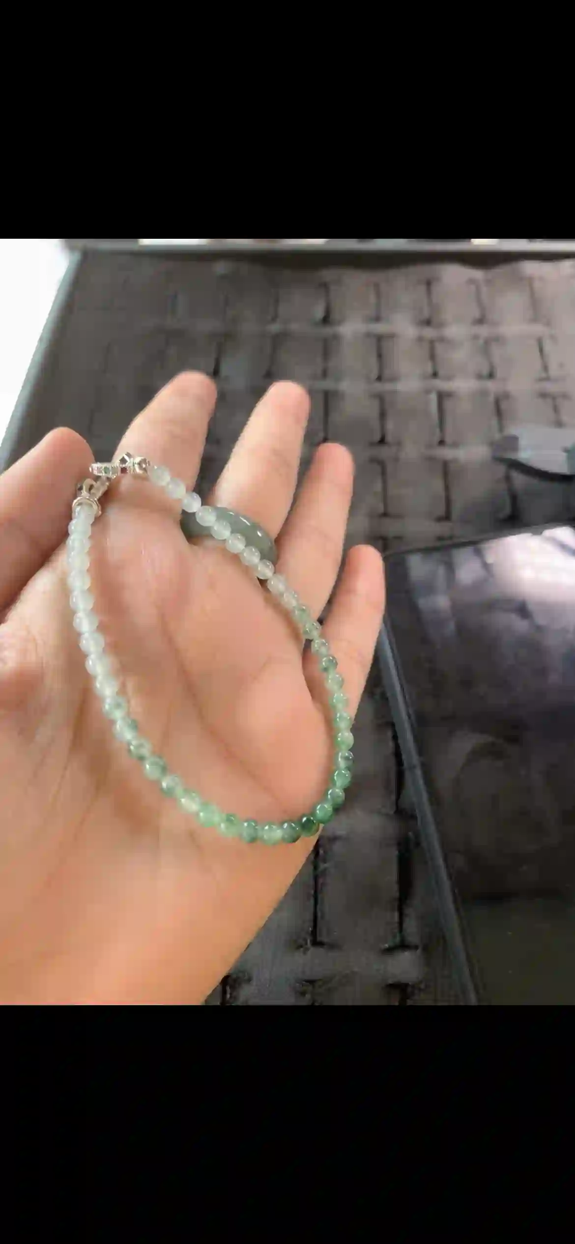 Gradient Green Jade Beaded Bracelet with Silver Clasp, view 2 | Myanmar Jadeite reference #28110001