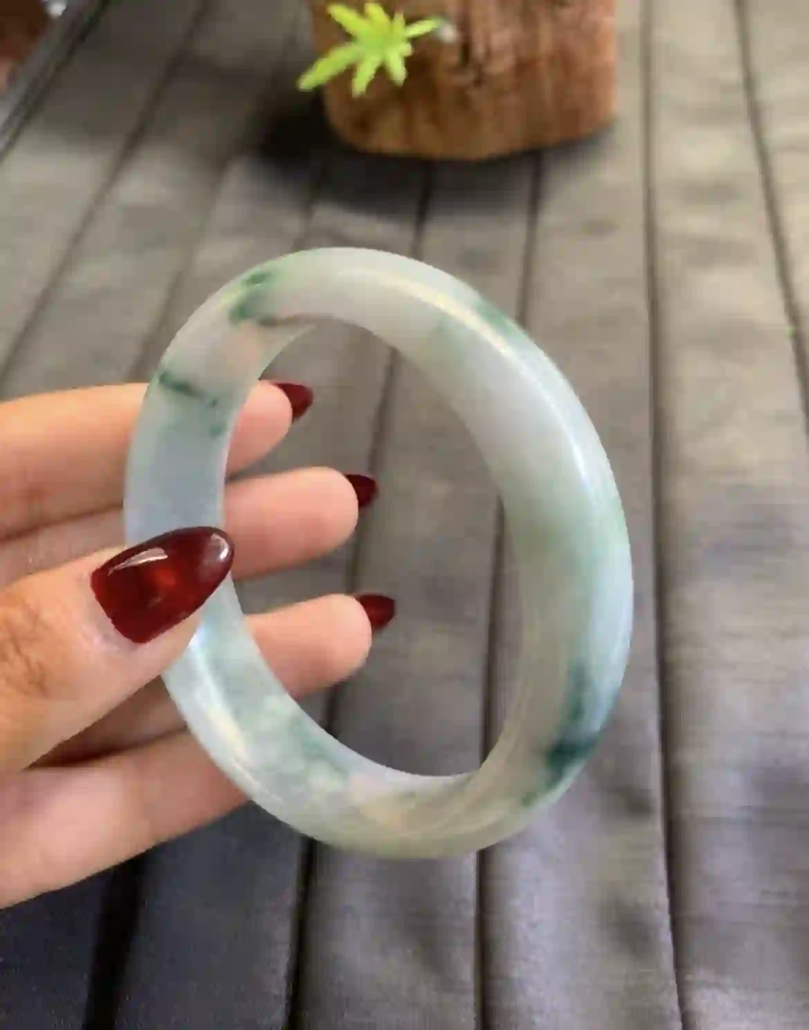 Icy Floating Flower Jade Bangle, view 2 | Myanmar Jadeite reference #2790001