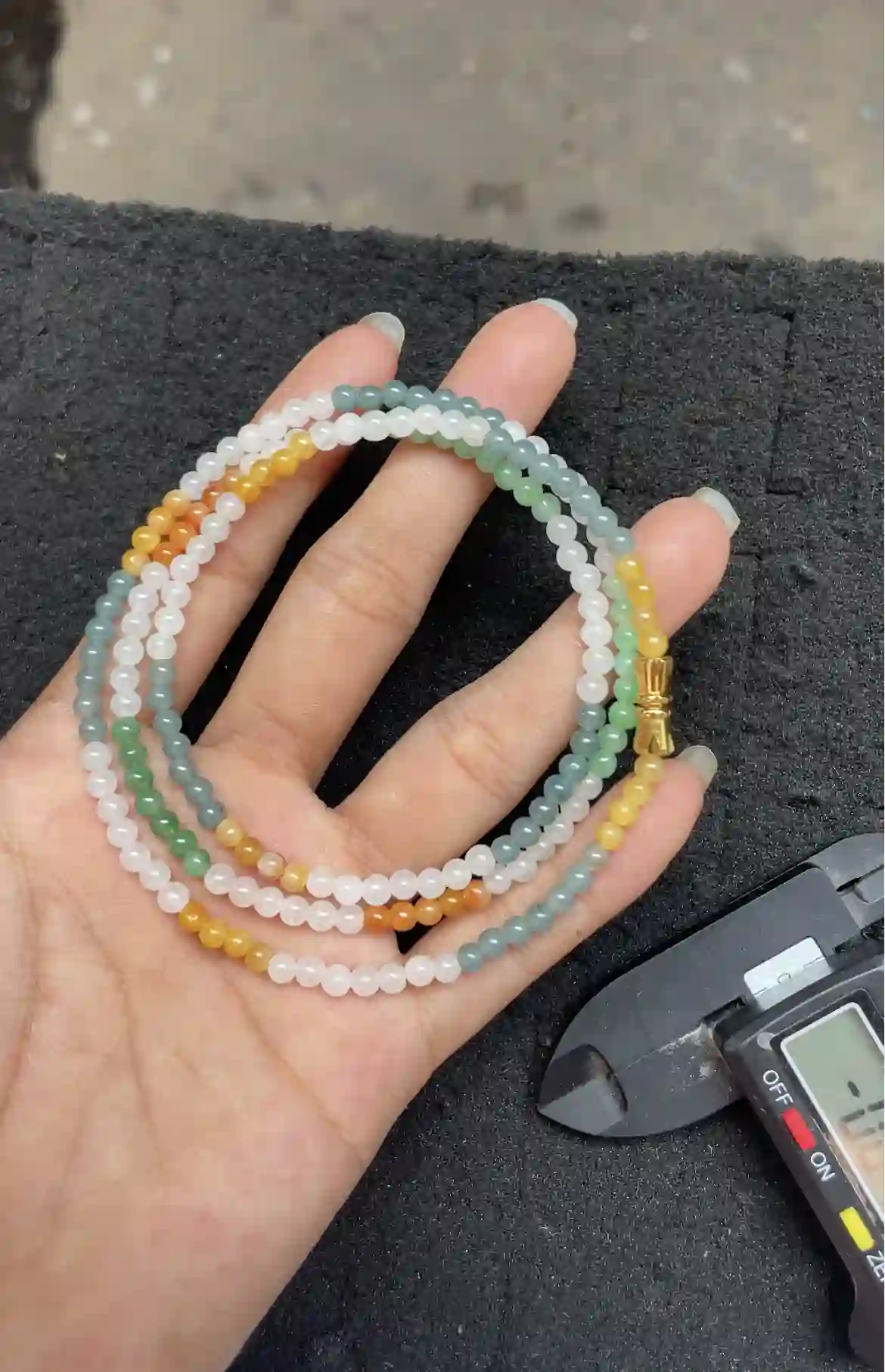 Multicolor Gradient Jadeite Multi-Layer Beaded Bracelet with Gold Plated Clasp, view 2 | Myanmar Jadeite reference #3990001
