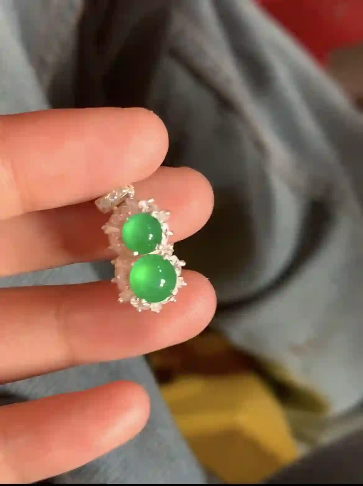 Vivid Emerald Green Jade Double-Stone Pendant, view 2 | Myanmar Jadeite reference #2850003