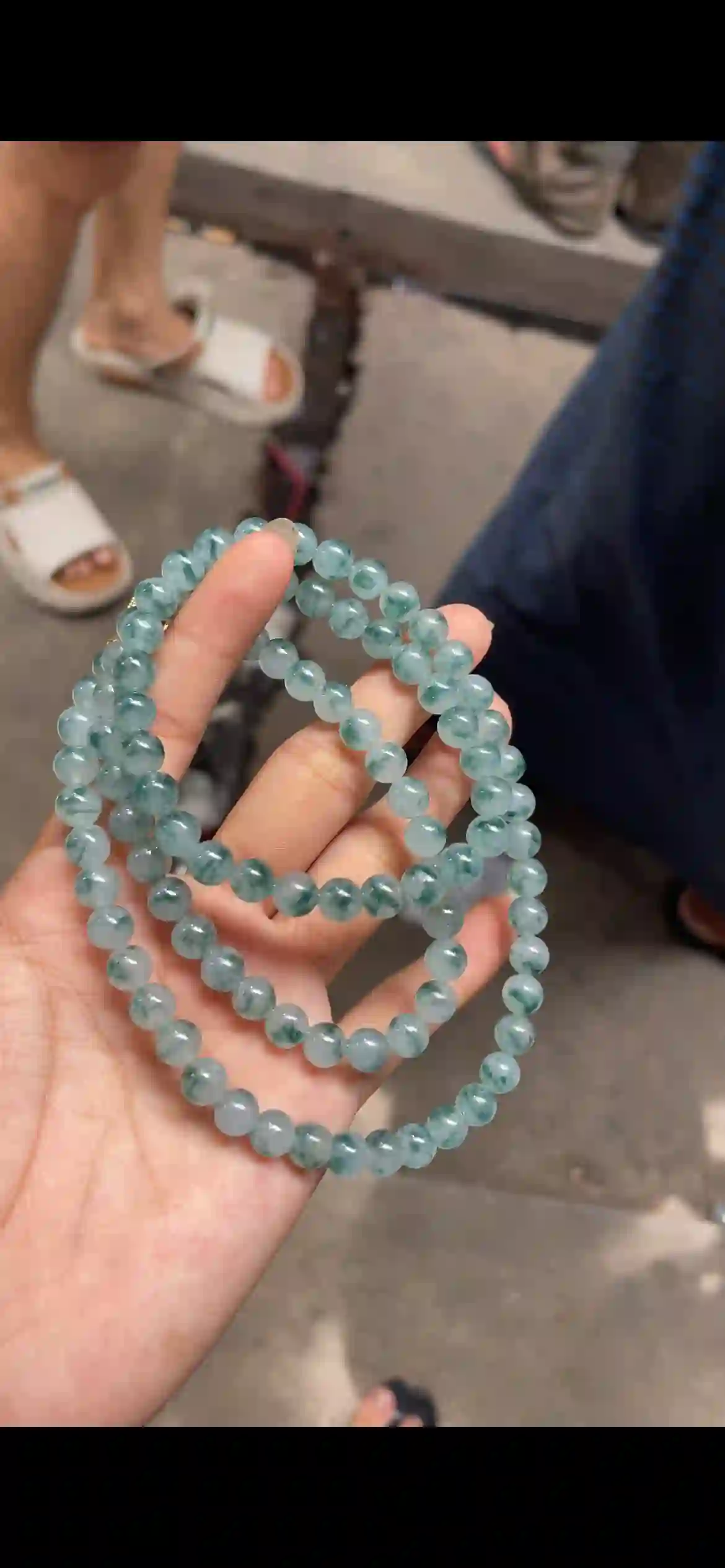  Icy Floating Blue-Green Jade Bead Necklace, Translucent Beaded Chain, view 2 | Myanmar Jadeite reference #5280001