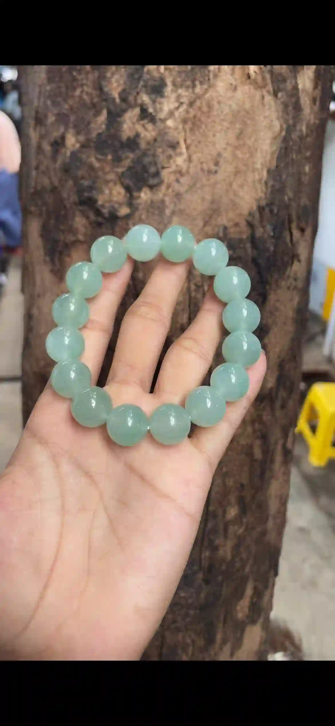 Large Icy Uniform Pale Green Jadeite Bead Bracelet, view 2 | Myanmar Jadeite reference #8910001