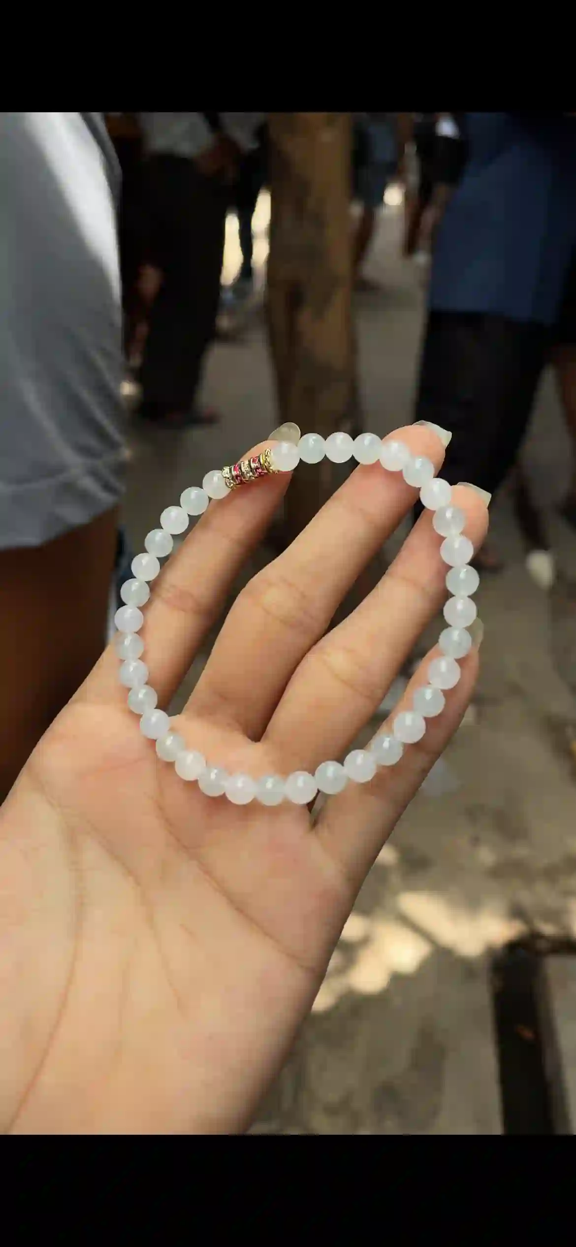 Icy White Natural Jadeite Beaded Bracelet, view 2 | Myanmar Jadeite reference #8370001