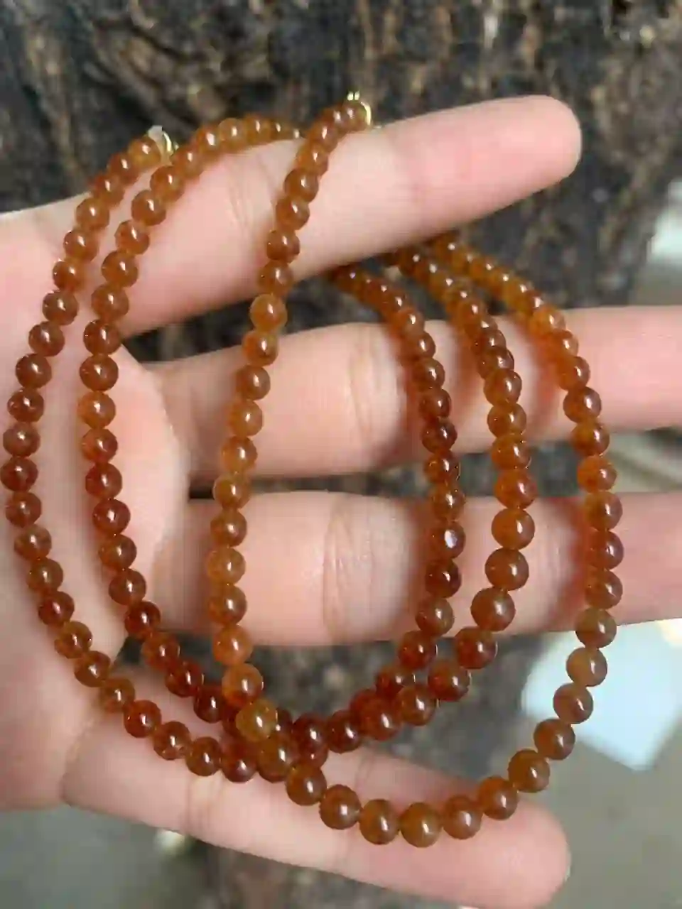  Multi-Strand Amber-Brown Beaded Necklace with Gold Accents | Myanmar Jadeite reference #1260005