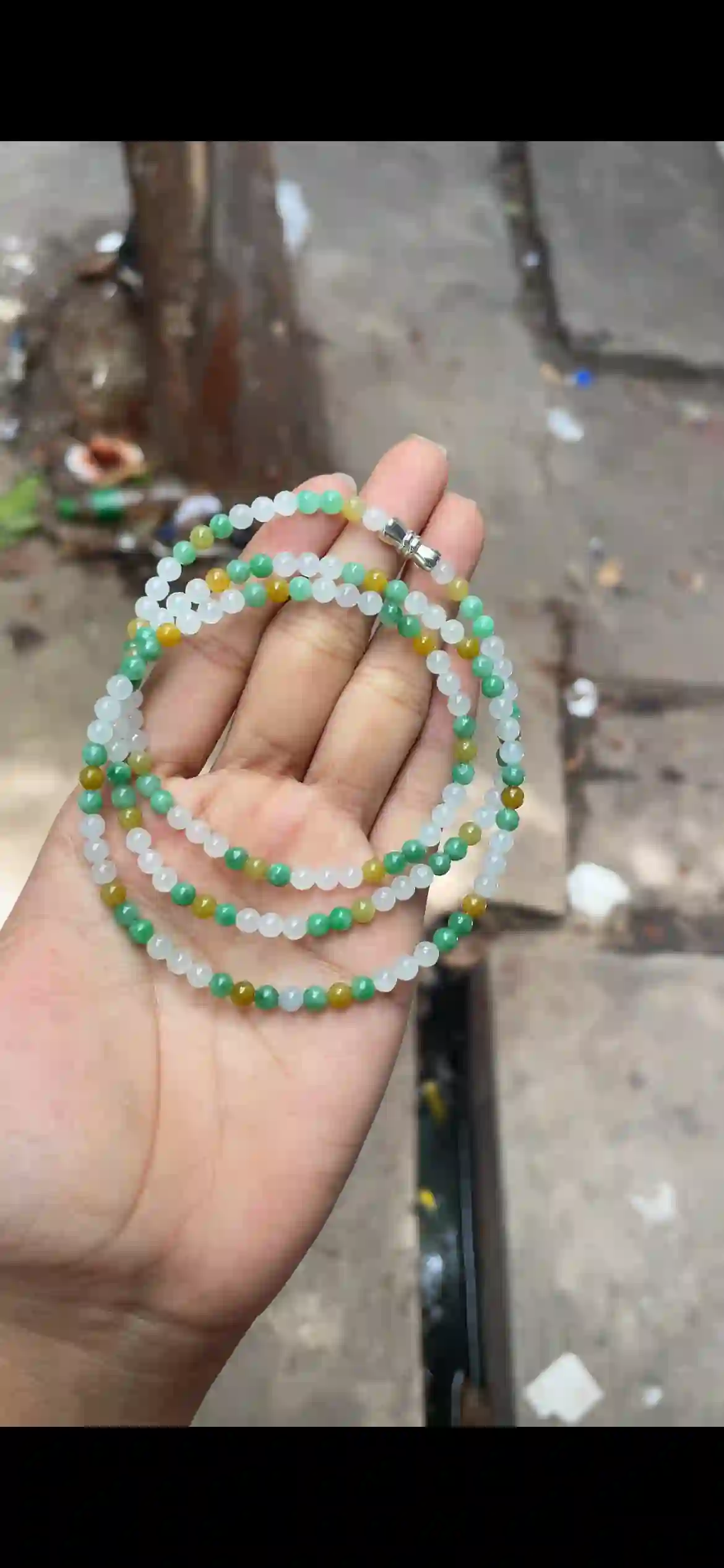  Tri‑Color Icy Jadeite Multi‑Loop Bead Necklace / Bracelet, view 2 | Myanmar Jadeite reference #9390001