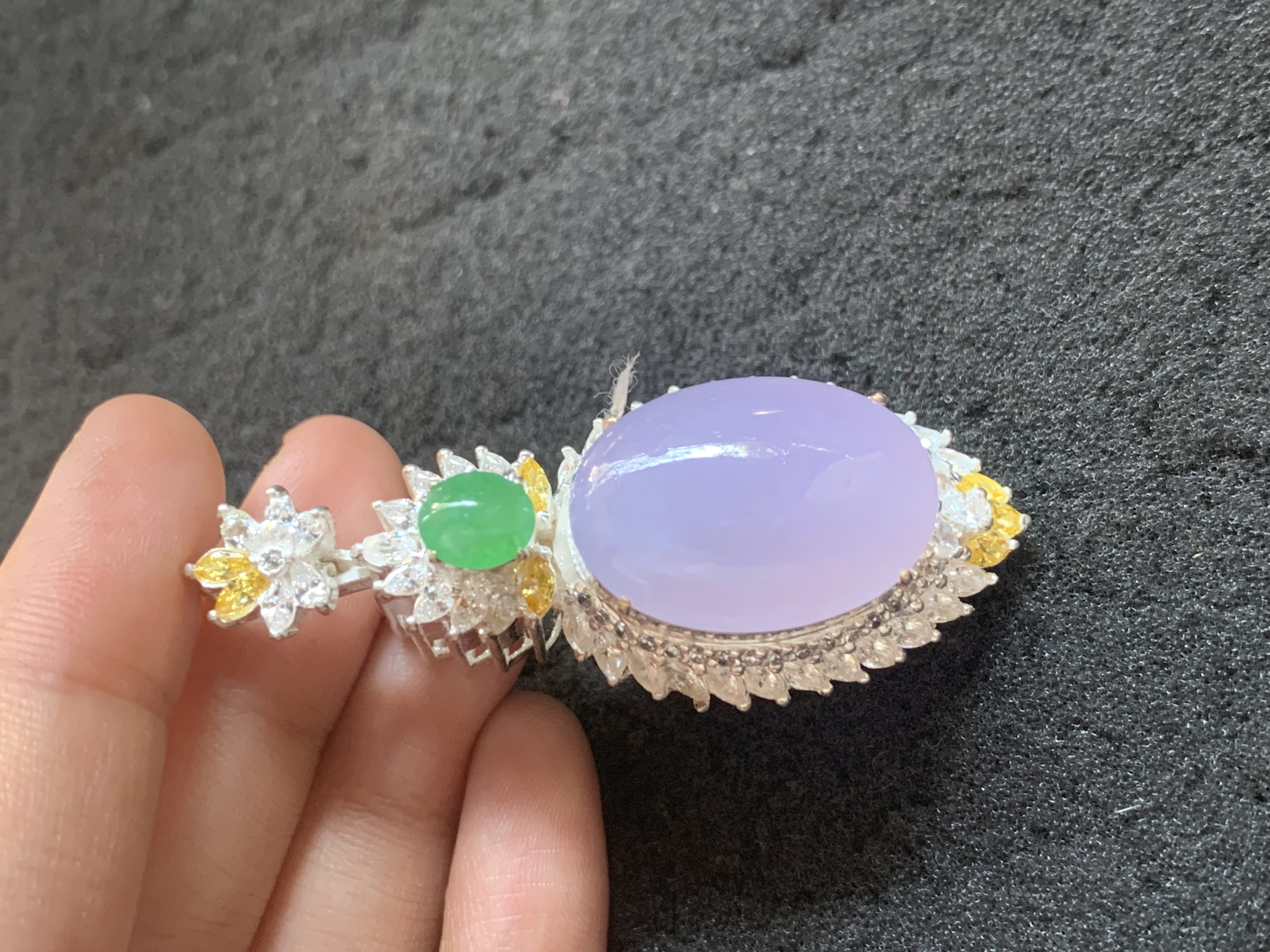 Elegant Lavender Gemstone Pendant with Green and Yellow Accents