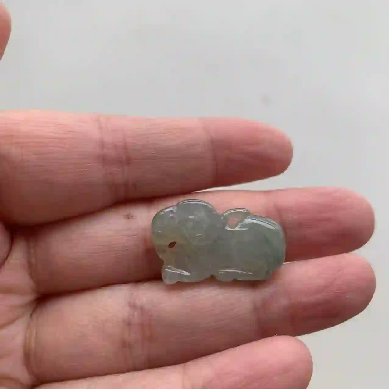   Green Jade Pendant with Sheep Carving, view 2 | Myanmar Jadeite reference #2100001
