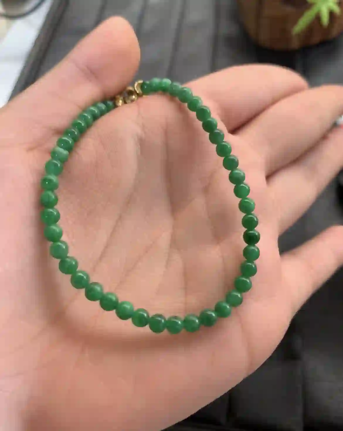 Natural Vivid Green Jadeite Beaded Bracelet, view 2 | Myanmar Jadeite reference #2430010