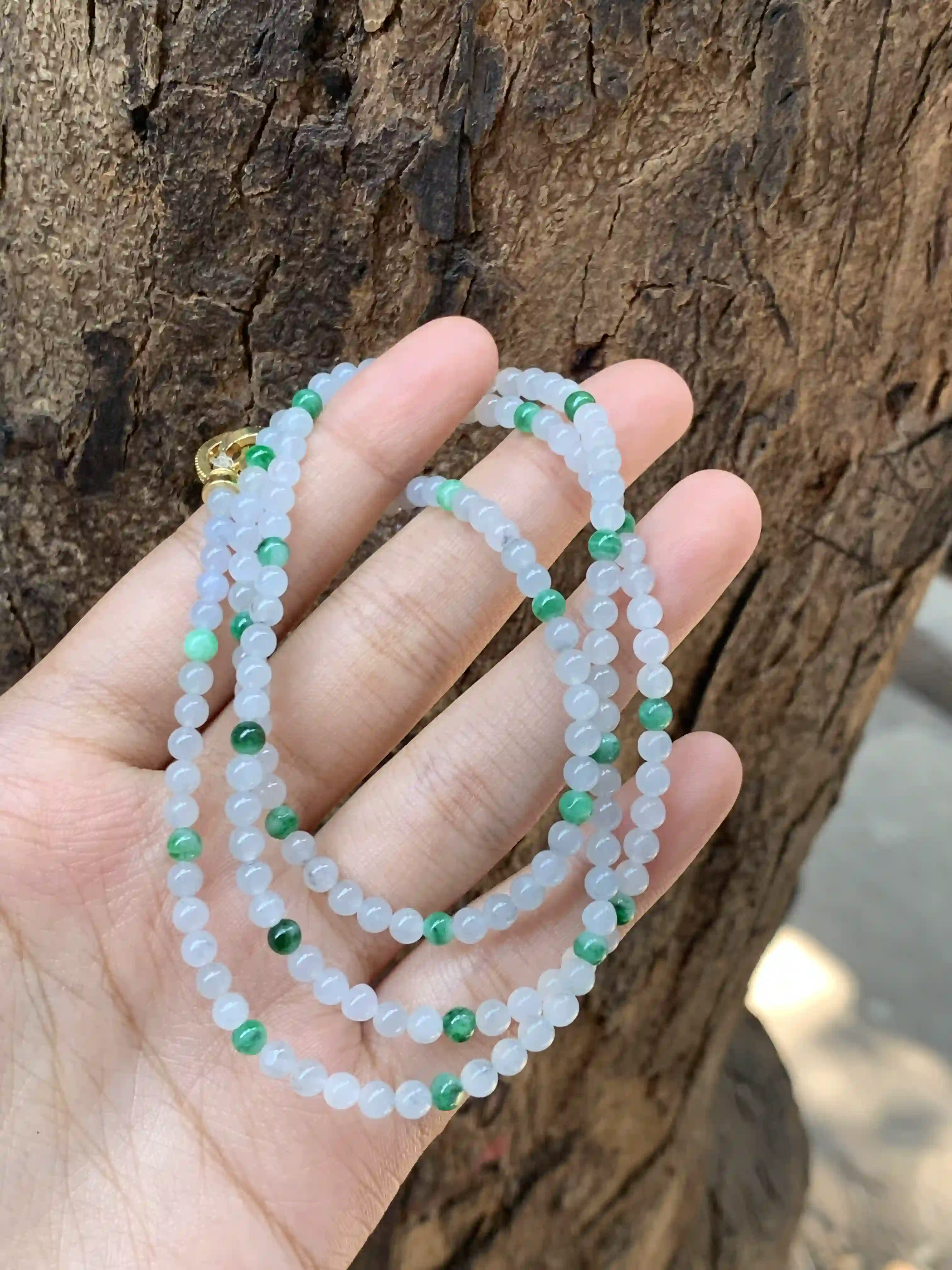 Natural White & Green Jade Beaded Necklace, view 2 | Myanmar Jadeite reference #2220006
