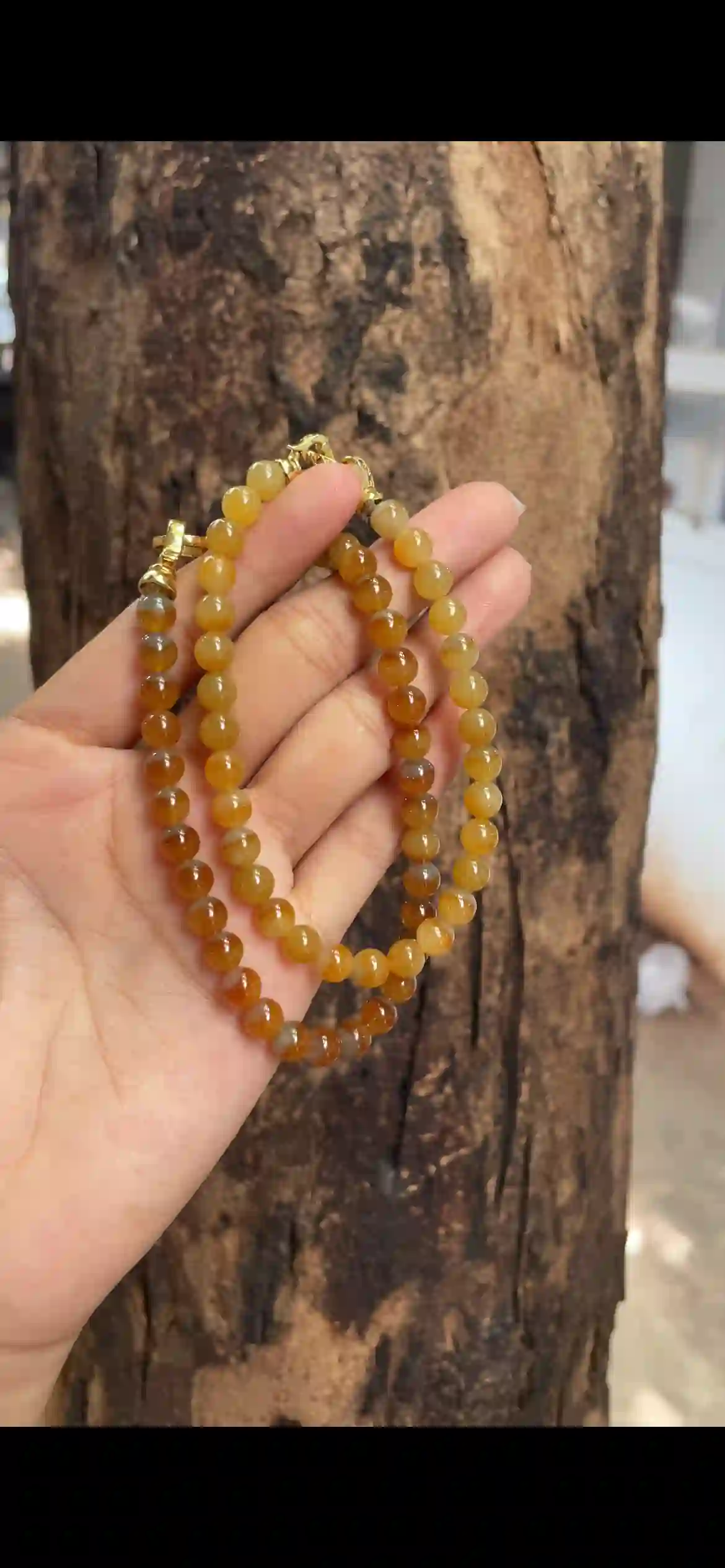 Gradient Honey‑Orange Icy Jadeite Multi‑Wrap Strand, view 2 | Myanmar Jadeite reference #9330001