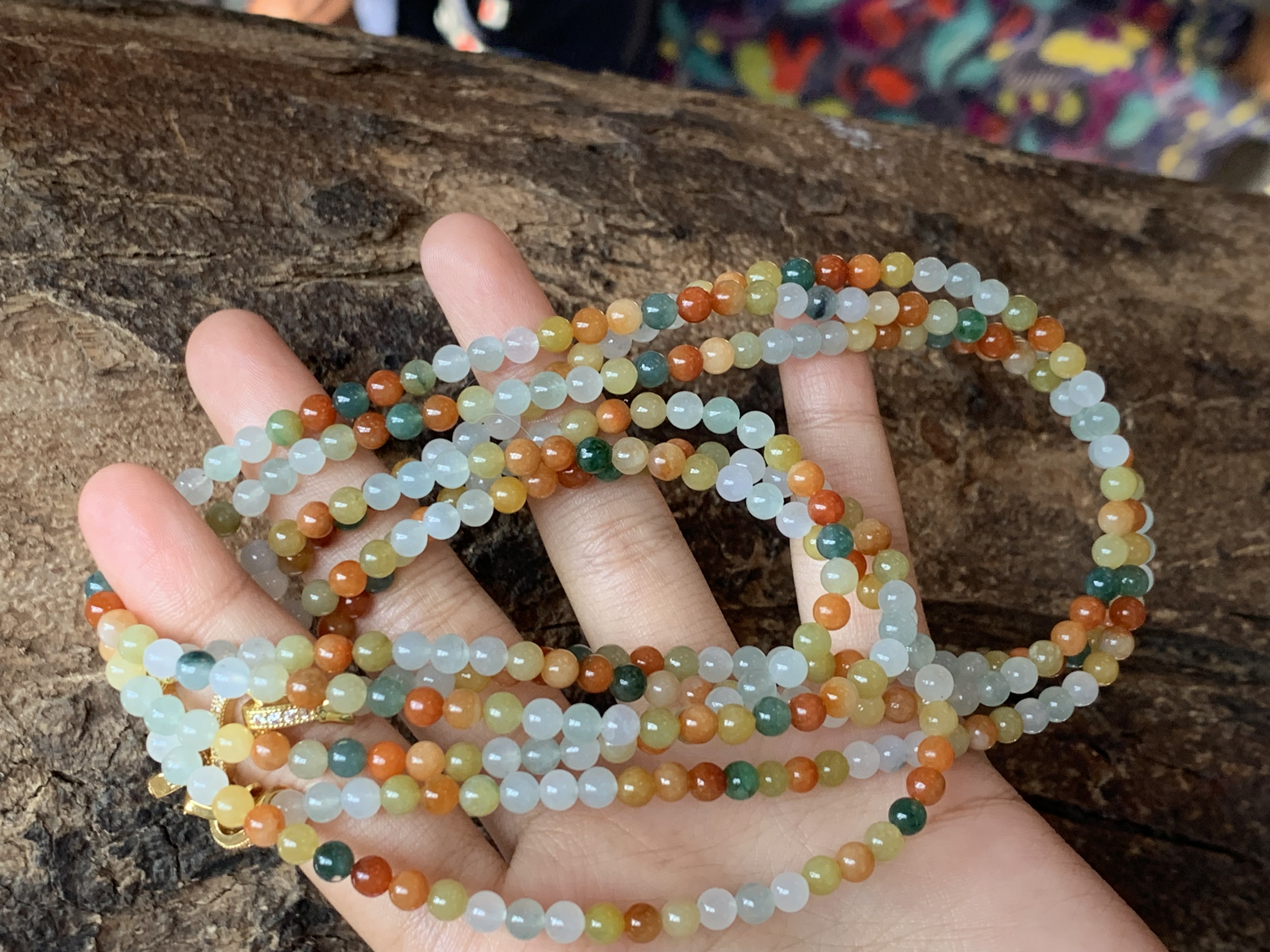 Multicolor Natural Jadeite Bead Necklace - Burmese Jadeite Type A from Hpakant, Myanmar | Myanmar Jadeite