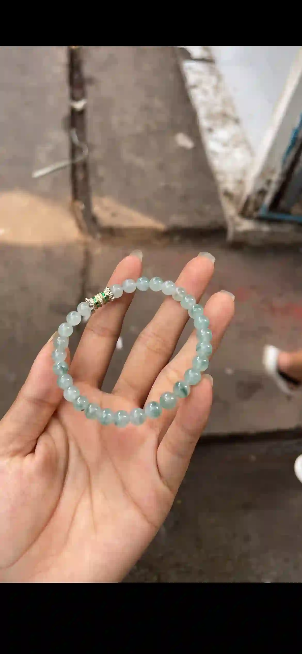 Icy Floating Blue-Green Jade Bracelet — Emerald Crystal Gold Accent | Myanmar Jadeite reference #33390001
