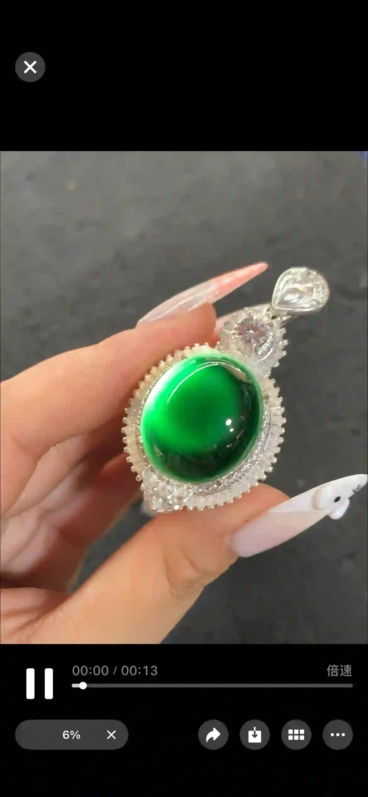 High-End Imperial Green Jadeite Pendant with Diamonds, view 2 | Myanmar Jadeite reference #960003