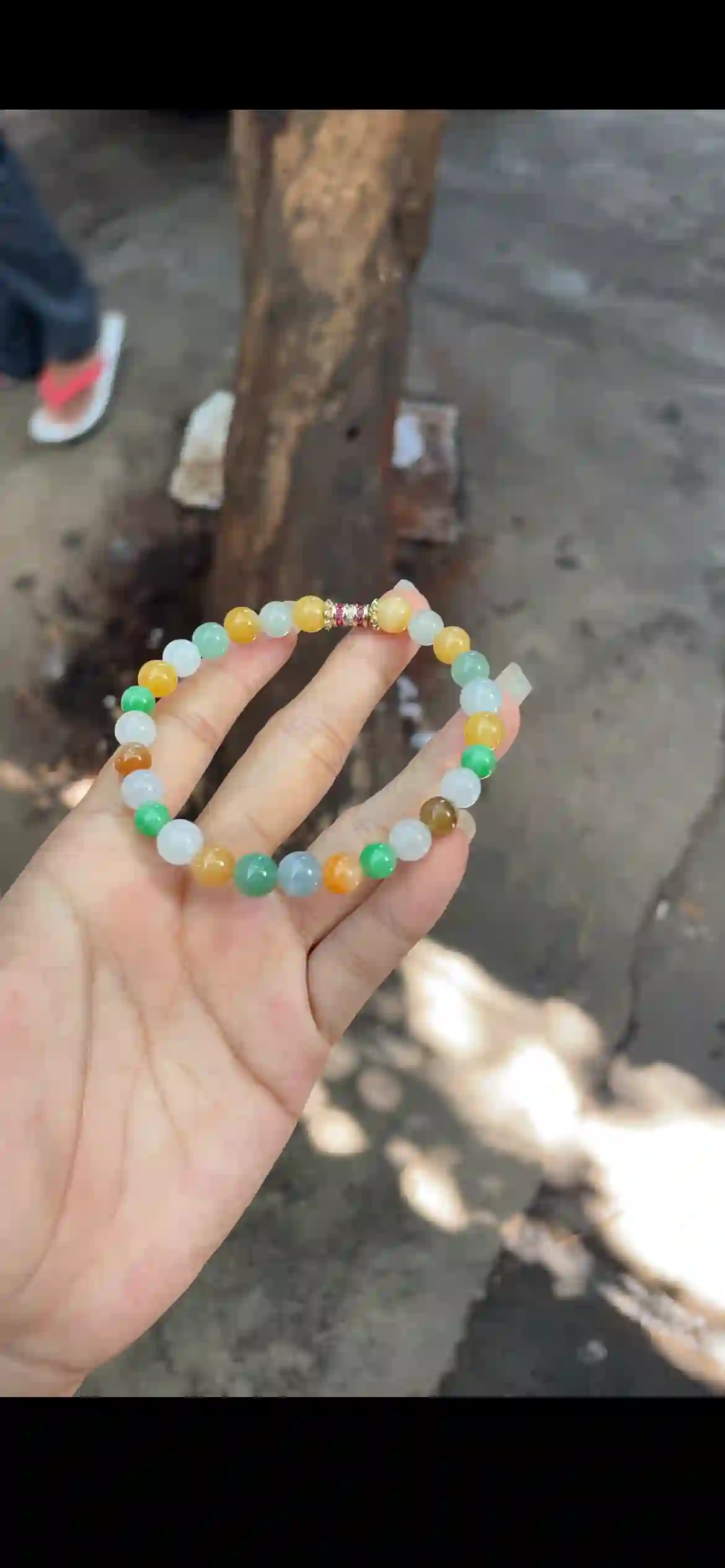 Vibrant Multicolor Beaded Bracelet with Decorative Accent | Myanmar Jadeite reference #24420001