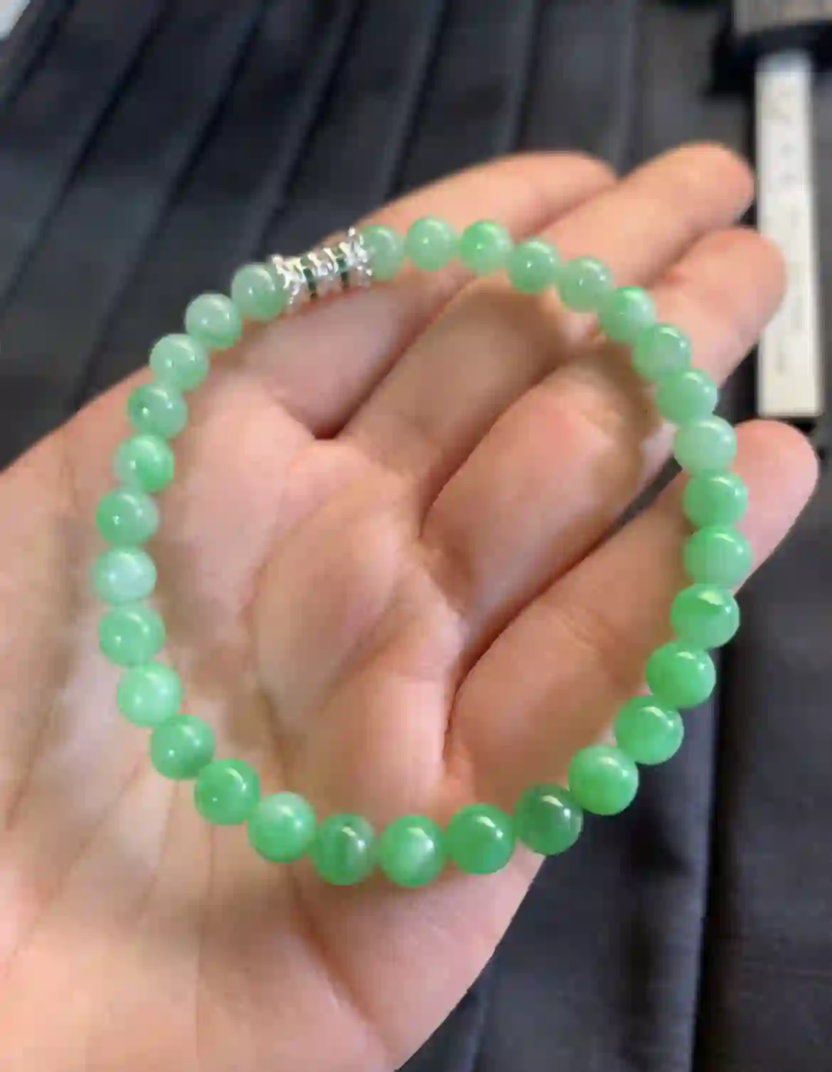 Natural Green Jade Beaded Bracelet, view 2 | Myanmar Jadeite reference #2670001