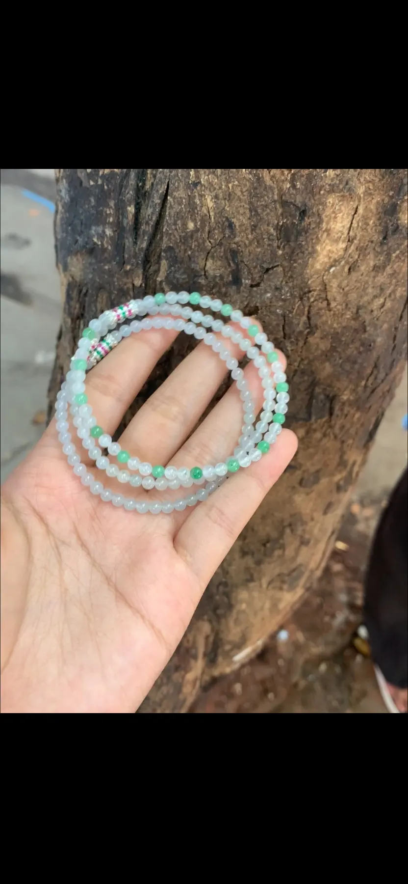 Natural High-Translucency Glassy/Ice Variety Multi-Strand Icy White & Mint-Green Jadeite Bead Bracelet Set with Silver & Gemstone Spacer | Myanmar Jadeite reference #39390001