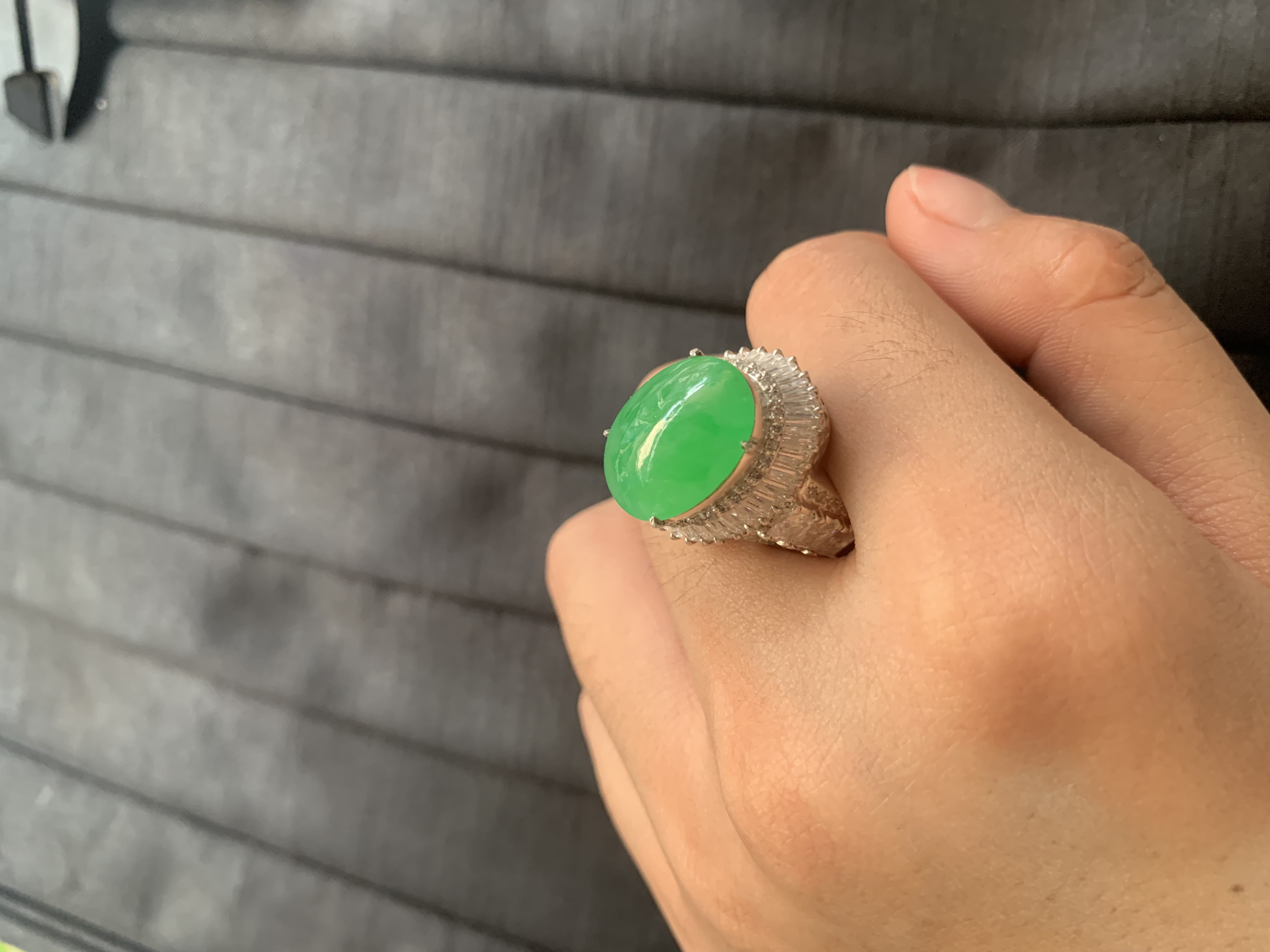 Apple Green Jadeite Statement Ring - Burmese Jadeite Type A from Hpakant, Myanmar | Myanmar Jadeite