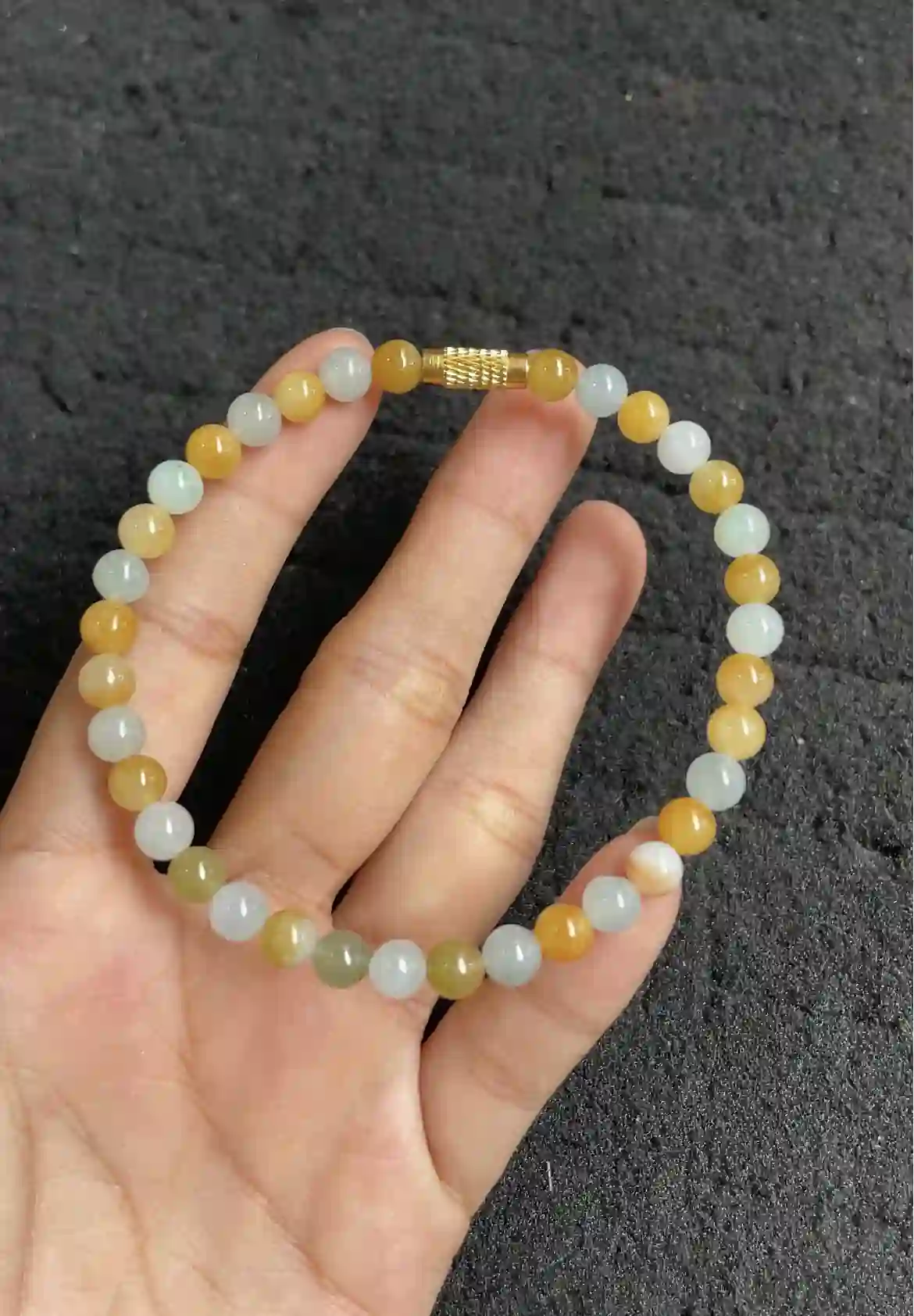 Natural Yellow & White Jade Beaded Bracelet, view 2 | Myanmar Jadeite reference #2310001