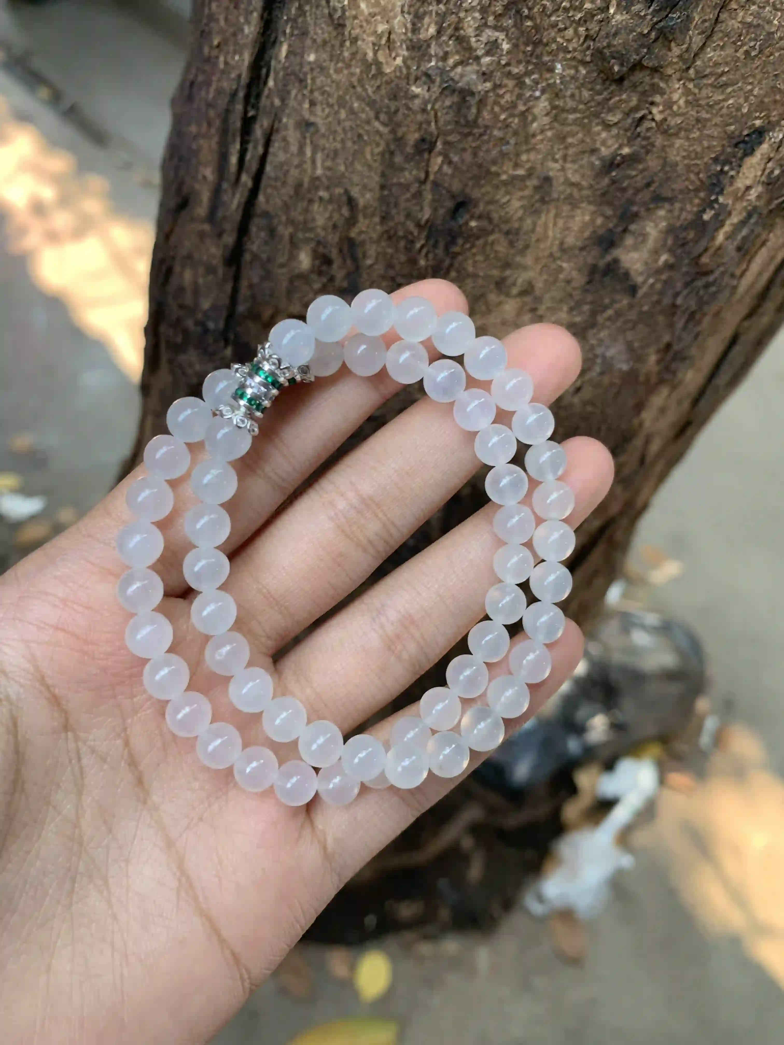 Natural Icy White Jade Bead Bracelet | Myanmar Jadeite reference #1860005
