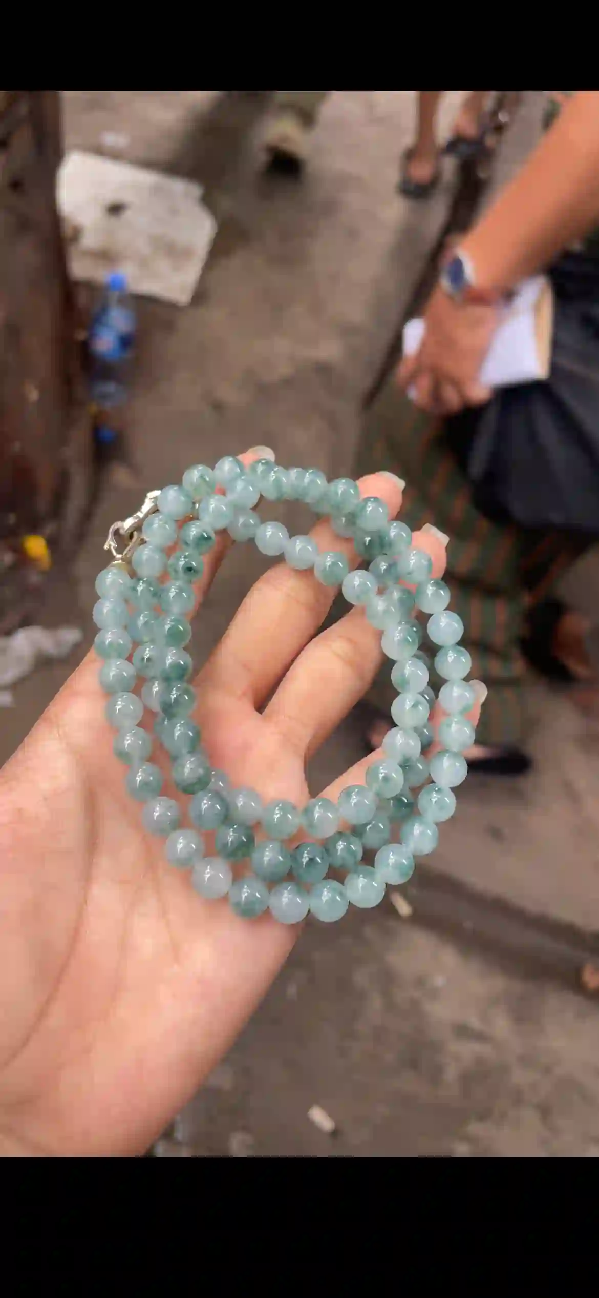 Floating Flower Icy Celadon Jadeite Multi-Strand Bracelet, view 2 | Myanmar Jadeite reference #16620001