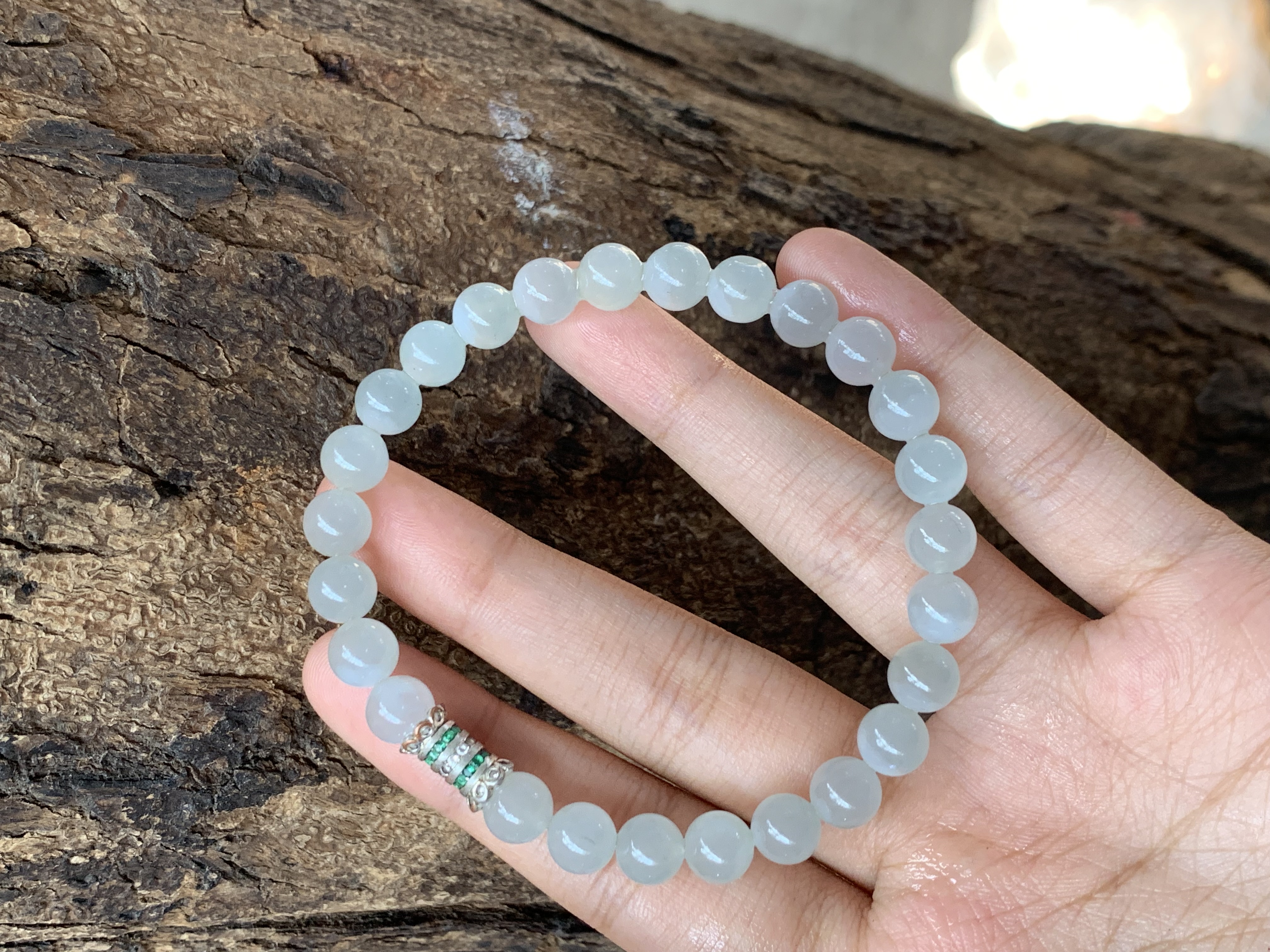 Natural Icy White Jade Beaded Bracelet - Burmese Jadeite Type A from Hpakant, Myanmar | Myanmar Jadeite
