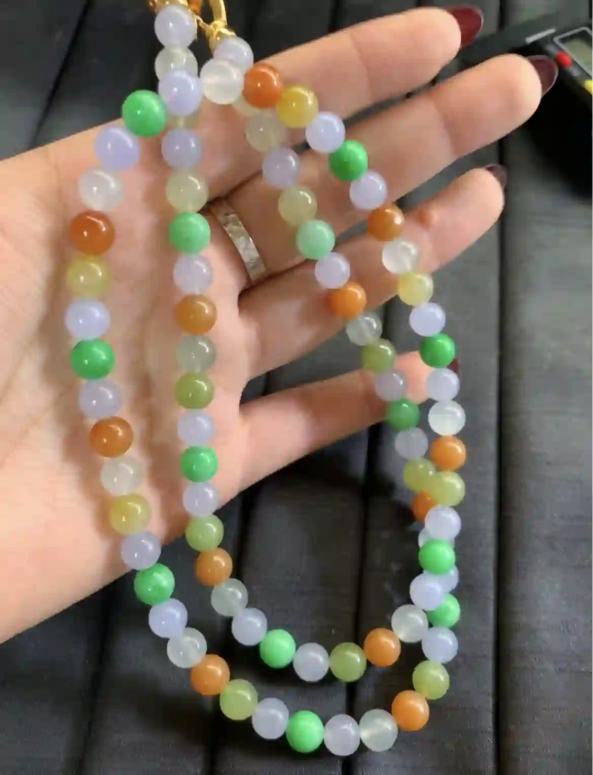 Multicolor Icy Translucent Jadeite Long Beaded Necklace, view 2 | Myanmar Jadeite reference #3900003