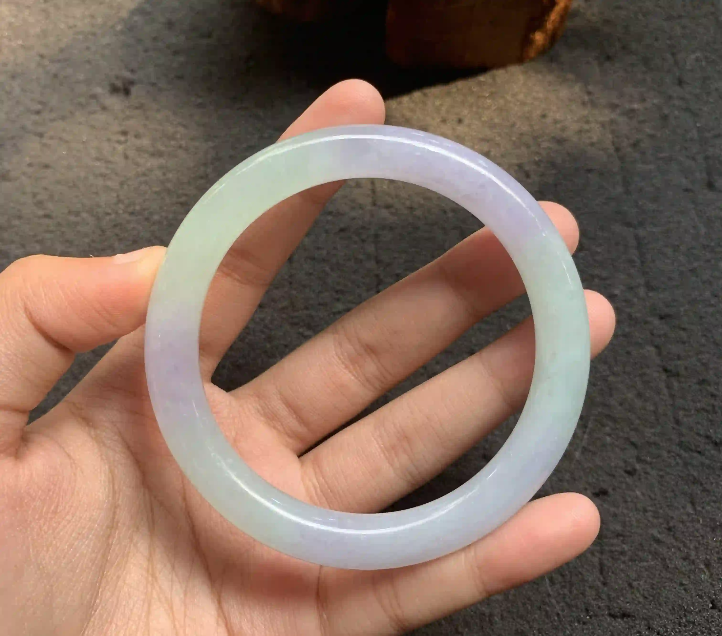 Dual-Tone Lavender and Green Jadeite Bangle | Myanmar Jadeite reference #150004