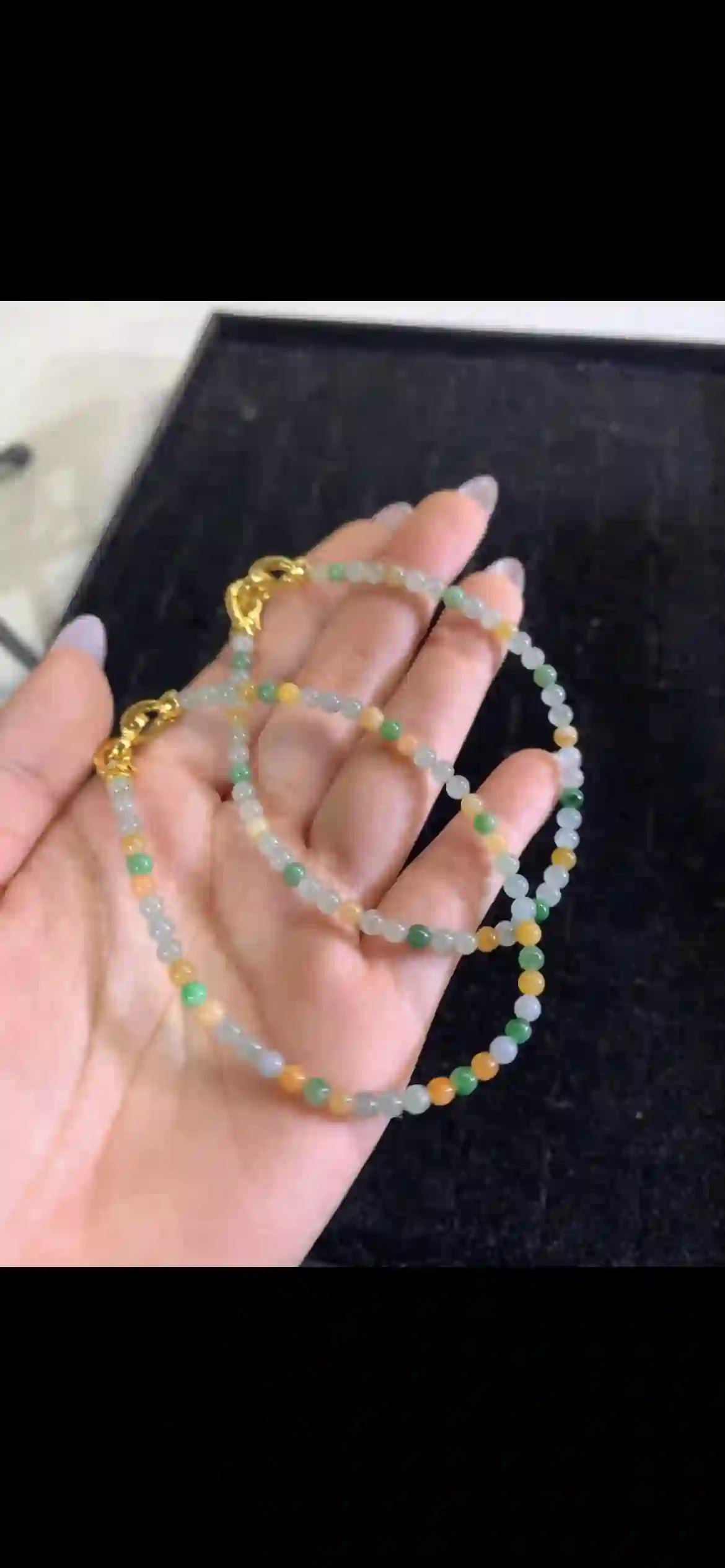 Set of Two Multicolor Gradient Jade Beaded Bracelets with Premium Gold Clasps | Myanmar Jadeite reference #22740001