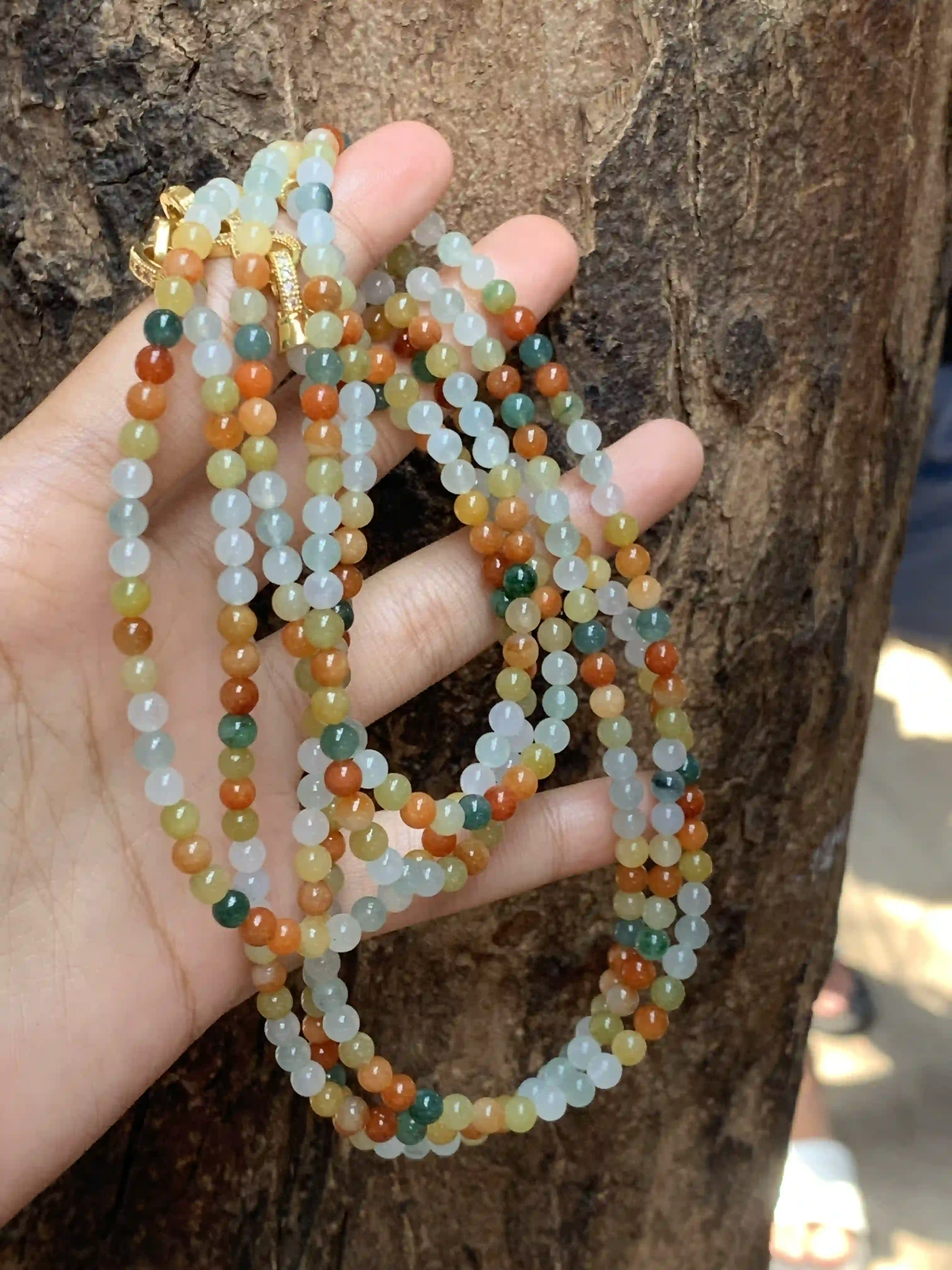 Multicolor Natural Jadeite Bead Necklace, view 2 | Myanmar Jadeite reference #2190006
