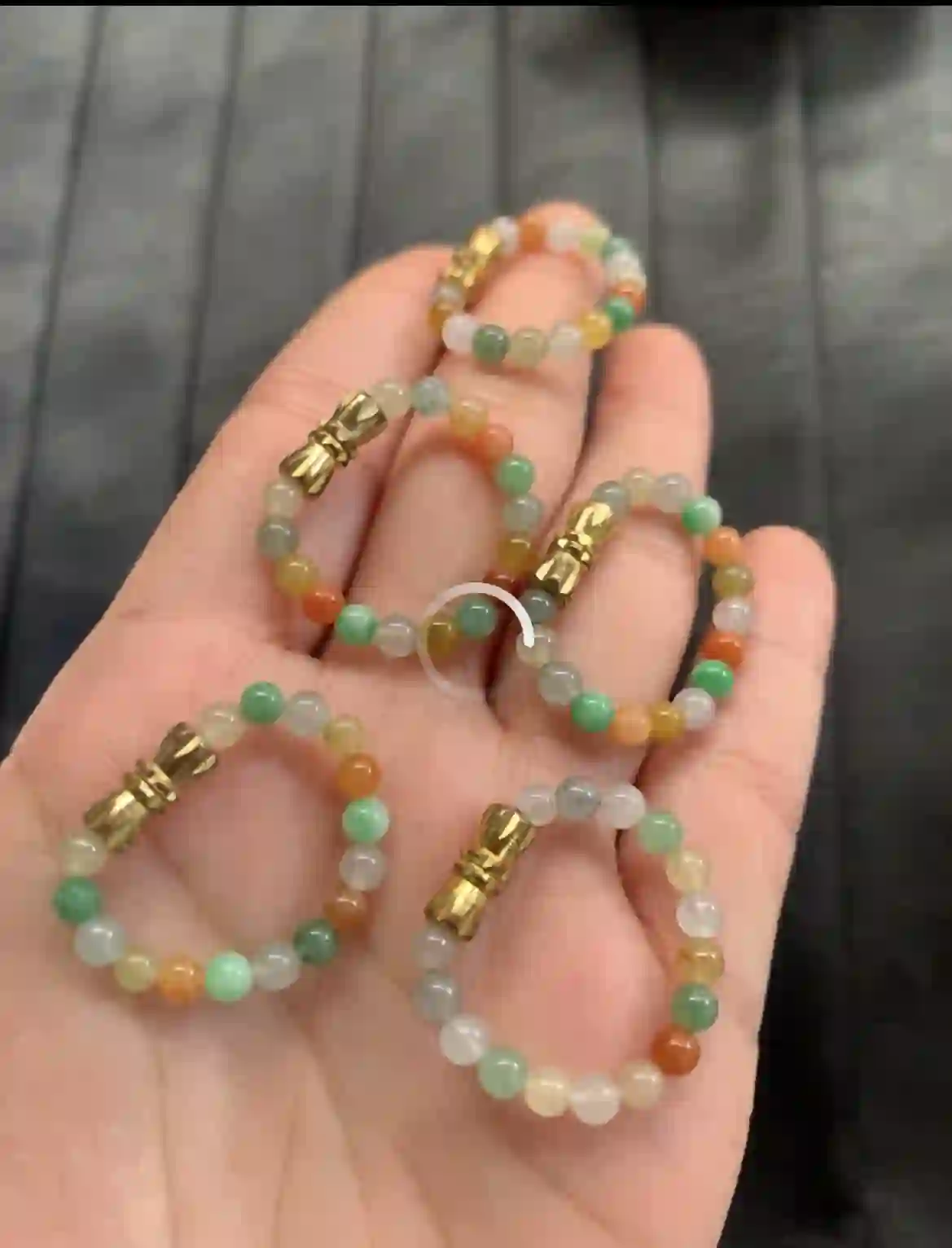   Natural Multicolor Jadeite Beaded Rings, Set of 5 | Myanmar Jadeite reference #2430001
