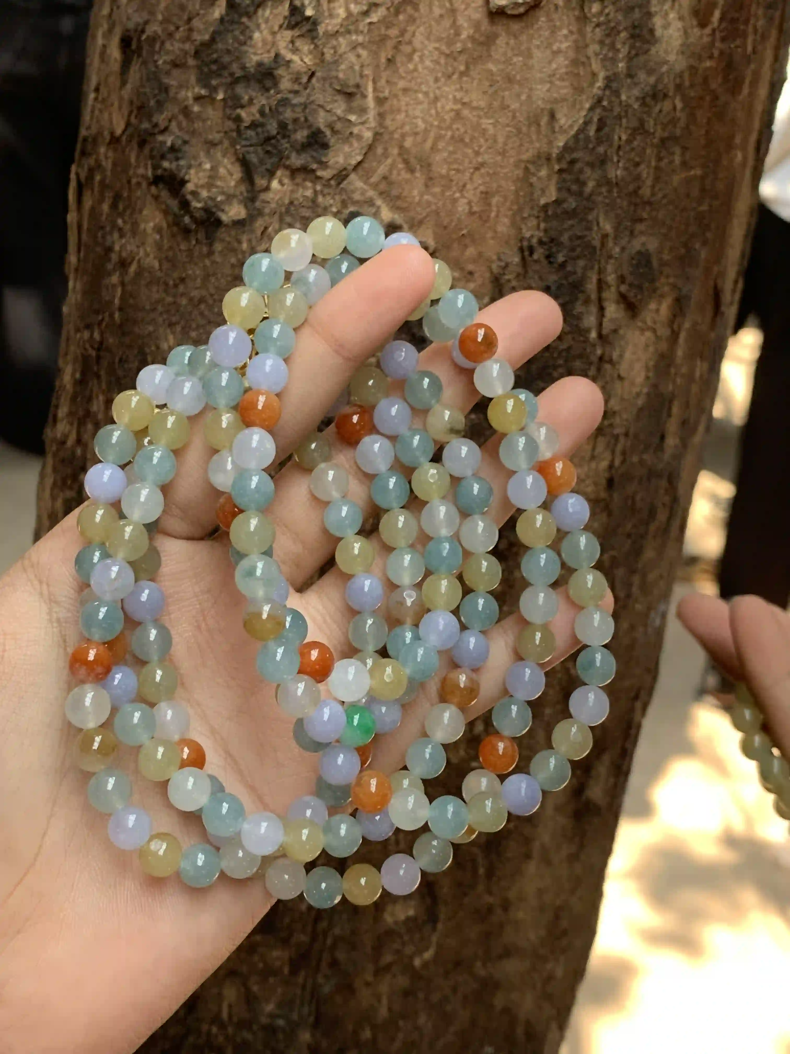 Multicolor Natural Jadeite Bead Bracelet | Myanmar Jadeite reference #2190011
