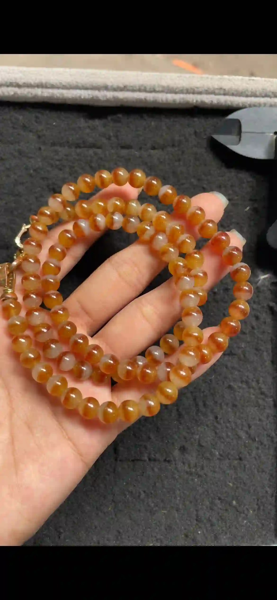  Natural Two-Tone Honey Red Jadeite Bead Necklace | Myanmar Jadeite reference #7020002