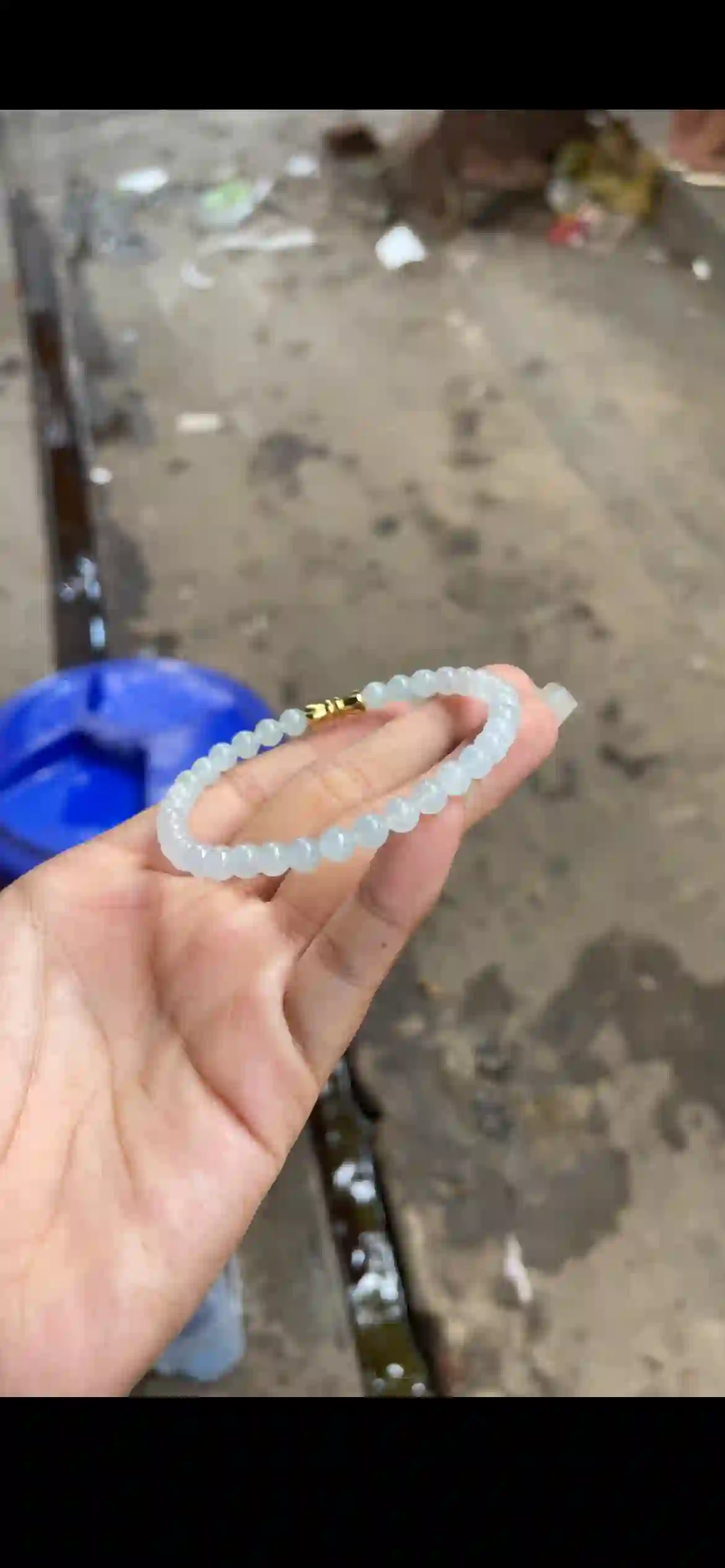Icy Milky White Jade Beaded Bracelet with Premium Gold Clasp, view 2 | Myanmar Jadeite reference #23100001