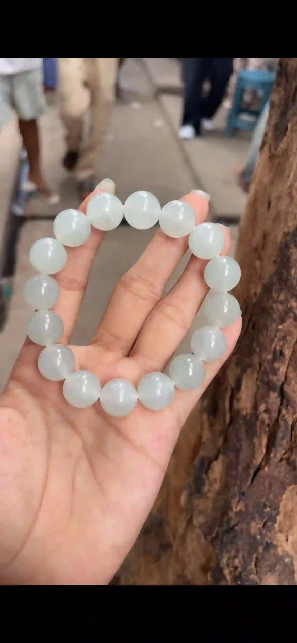 Large Icy Translucent Pale Celadon Jadeite Bead Bracelet, view 2 | Myanmar Jadeite reference #8880001