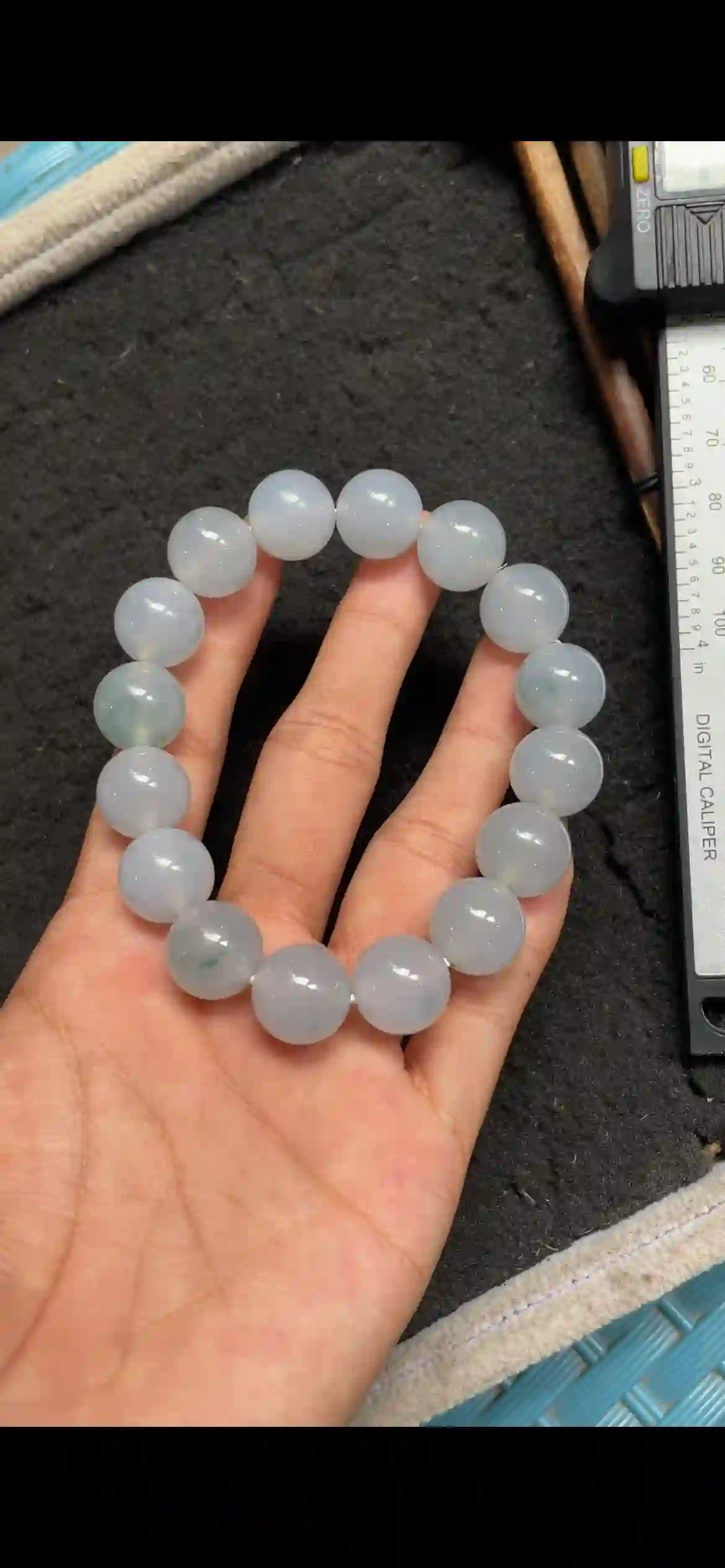 Icy Translucent Floating Blue Jade Bead Bracelet, Large Round Gemstone Beads | Myanmar Jadeite reference #5100001