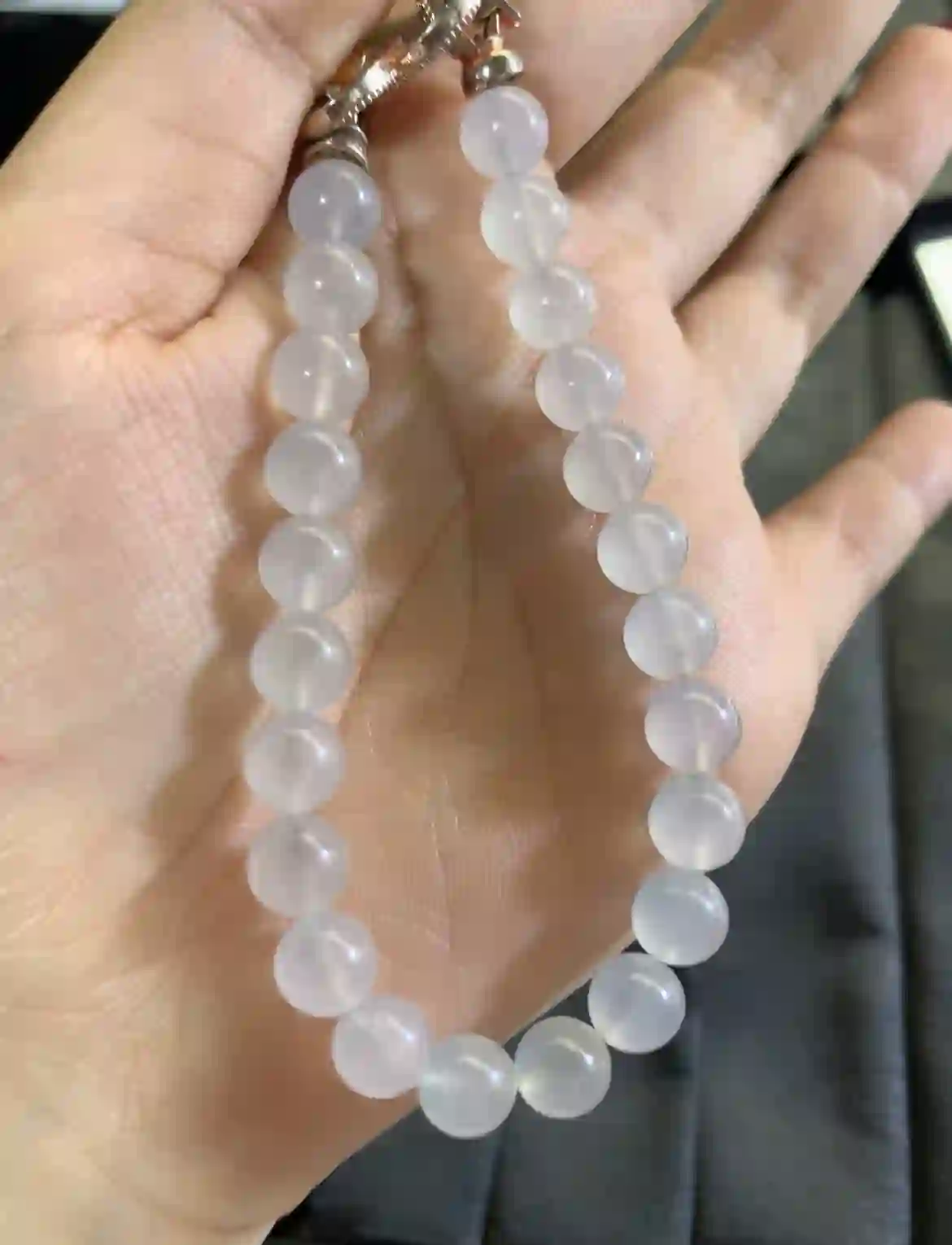 Icy Translucent White Jade Bead Bracelet | Myanmar Jadeite reference #2820006