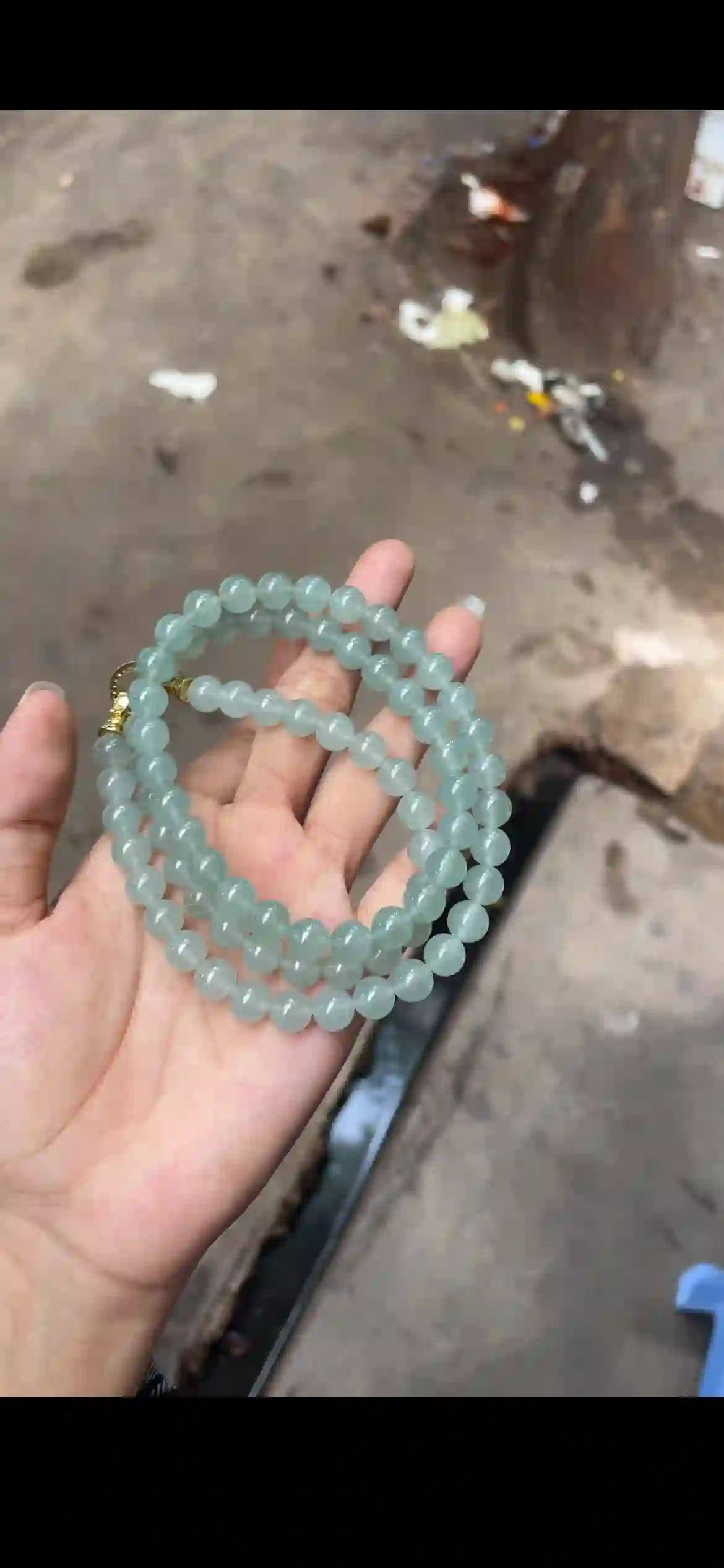 Icy Pale Green Jadeite Bead Necklace with Gold Clasp | Myanmar Jadeite reference #18360001