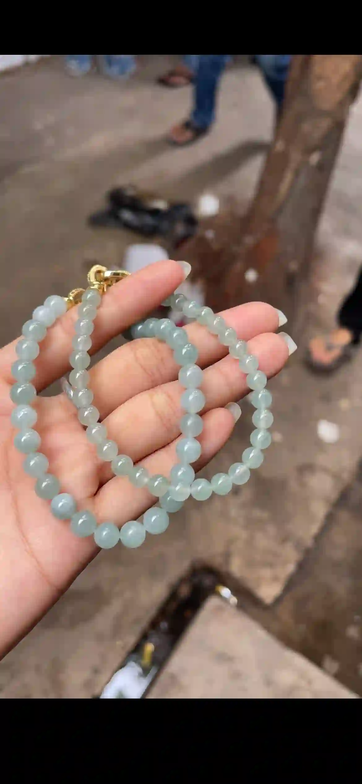 Icy Pale Green Jadeite Double-Wrap Beaded Bracelet, view 2 | Myanmar Jadeite reference #12510001