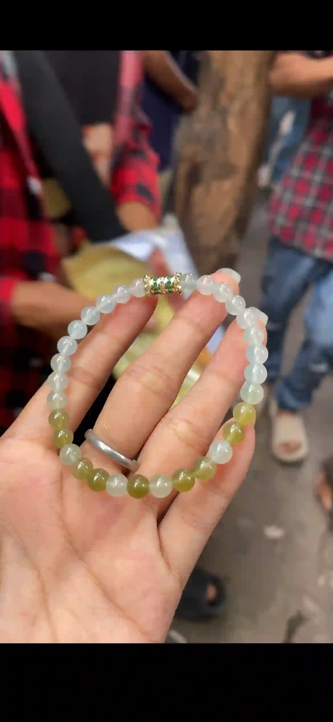 Icy White & Honey Yellow Gradient Jadeite Bracelet, view 2 | Myanmar Jadeite reference #13080001