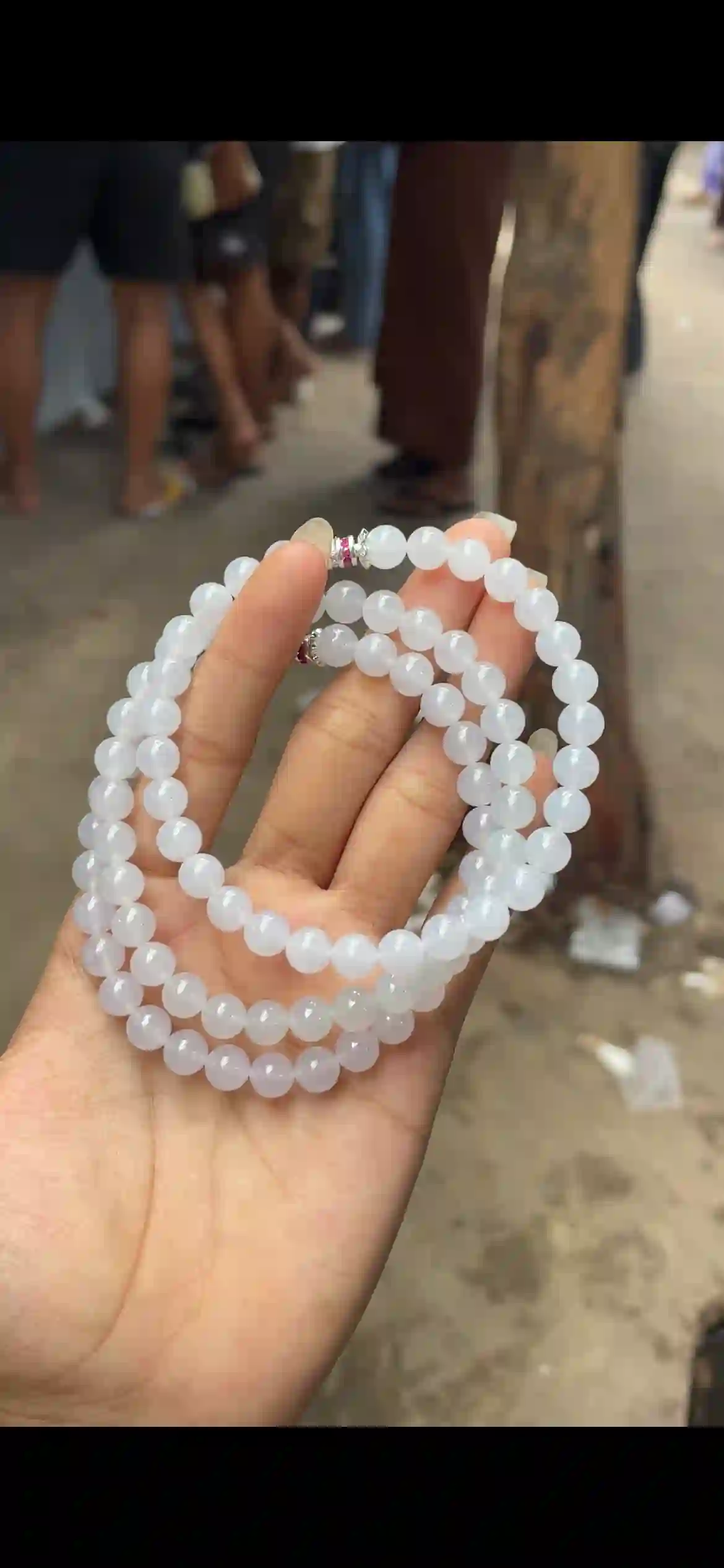 Icy Translucent White Jadeite Double Strand Bracelet | Myanmar Jadeite reference #8400001