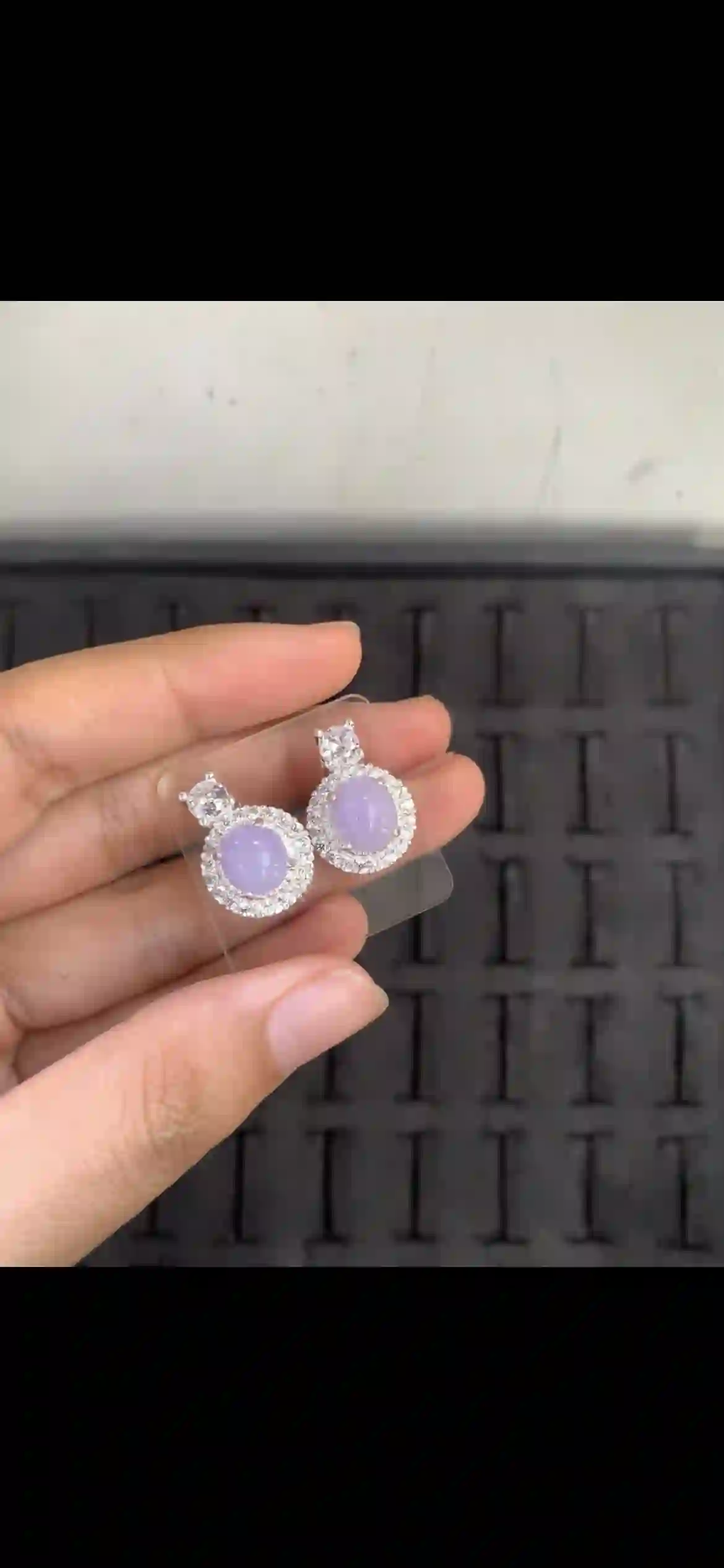 Dreamy Lavender Jade Earrings with Double Diamond Halo Setting | Myanmar Jadeite reference #19230001