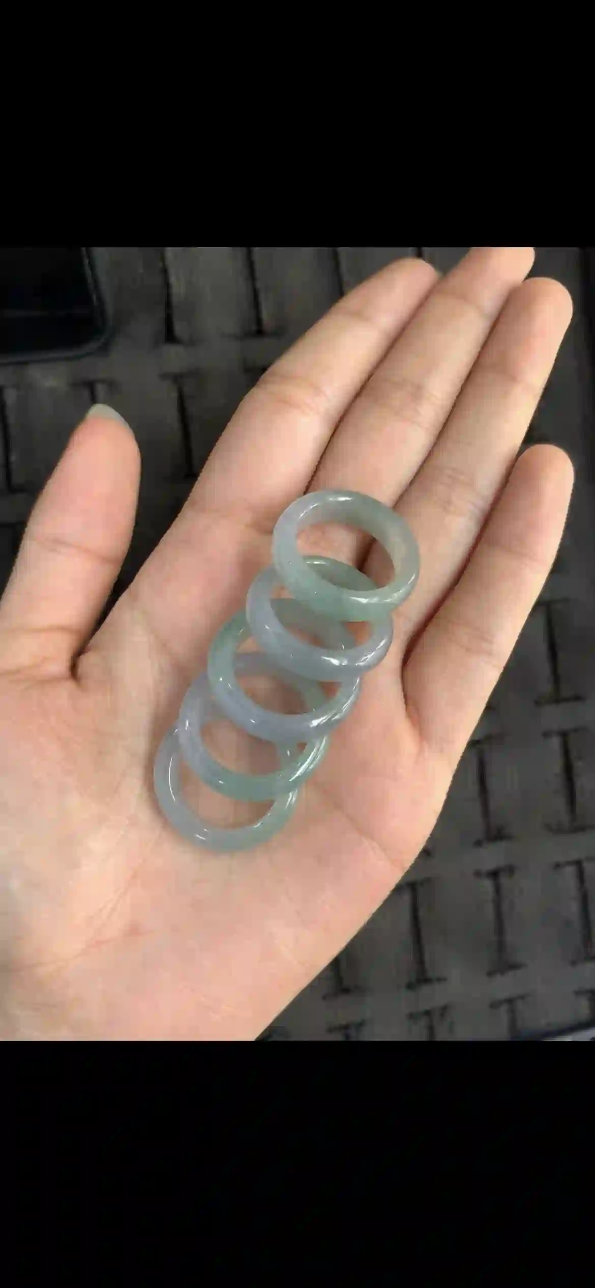Set of Five Icy Pale Blue-Green Jade Band Rings | Myanmar Jadeite reference #17400001