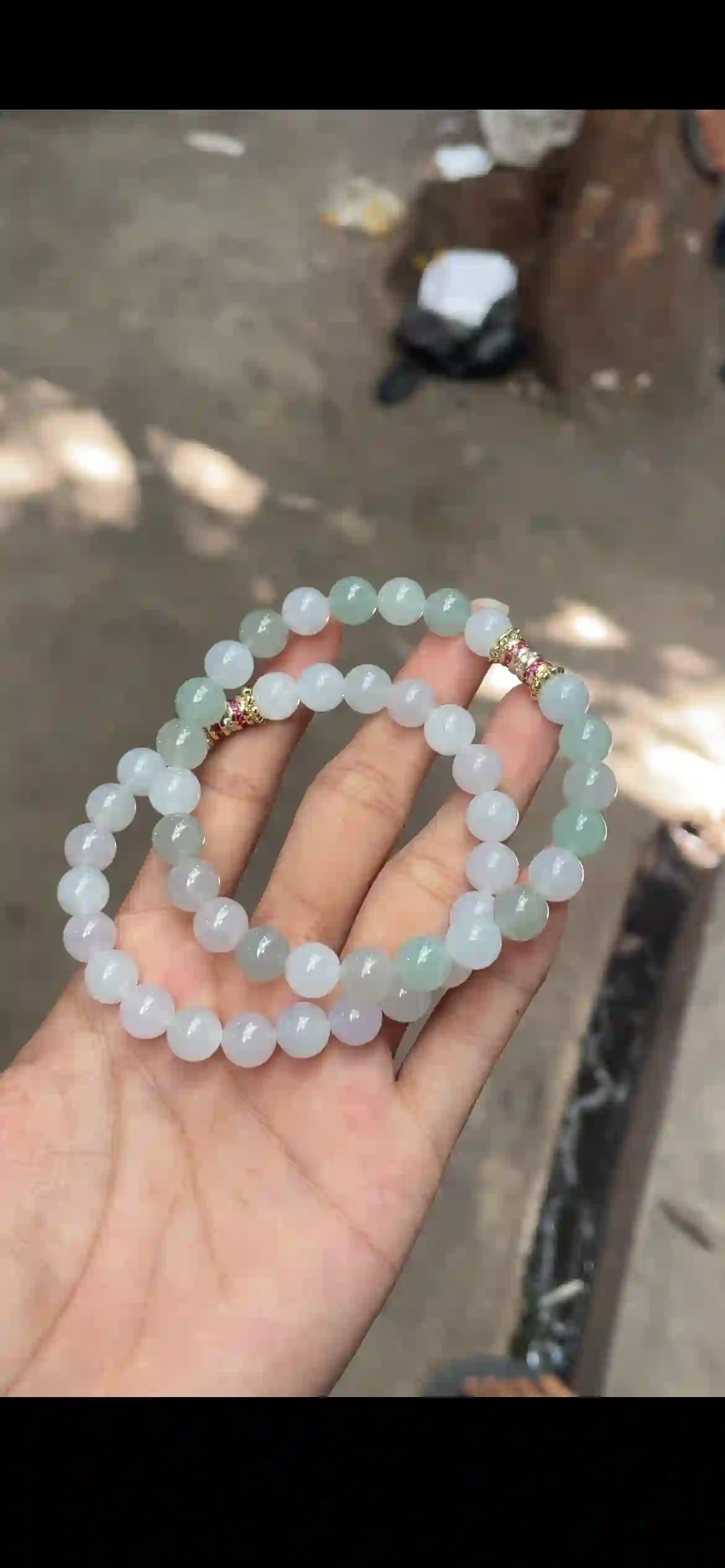 Icy Lavender & Celadon Jadeite Bead Double-Strand Bracelet | Myanmar Jadeite reference #16200001