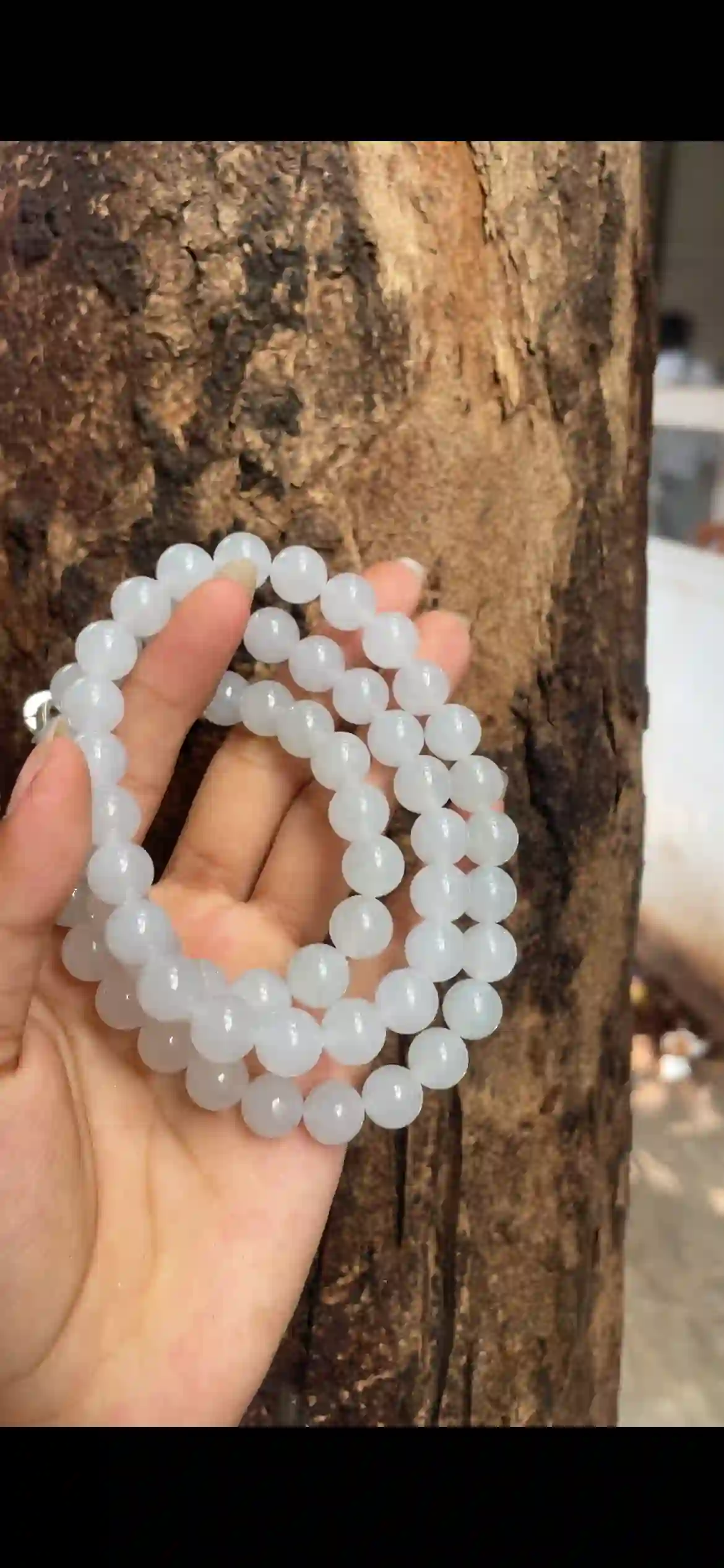 Icy White Translucent Jadeite Bead Necklace | Myanmar Jadeite reference #8190001