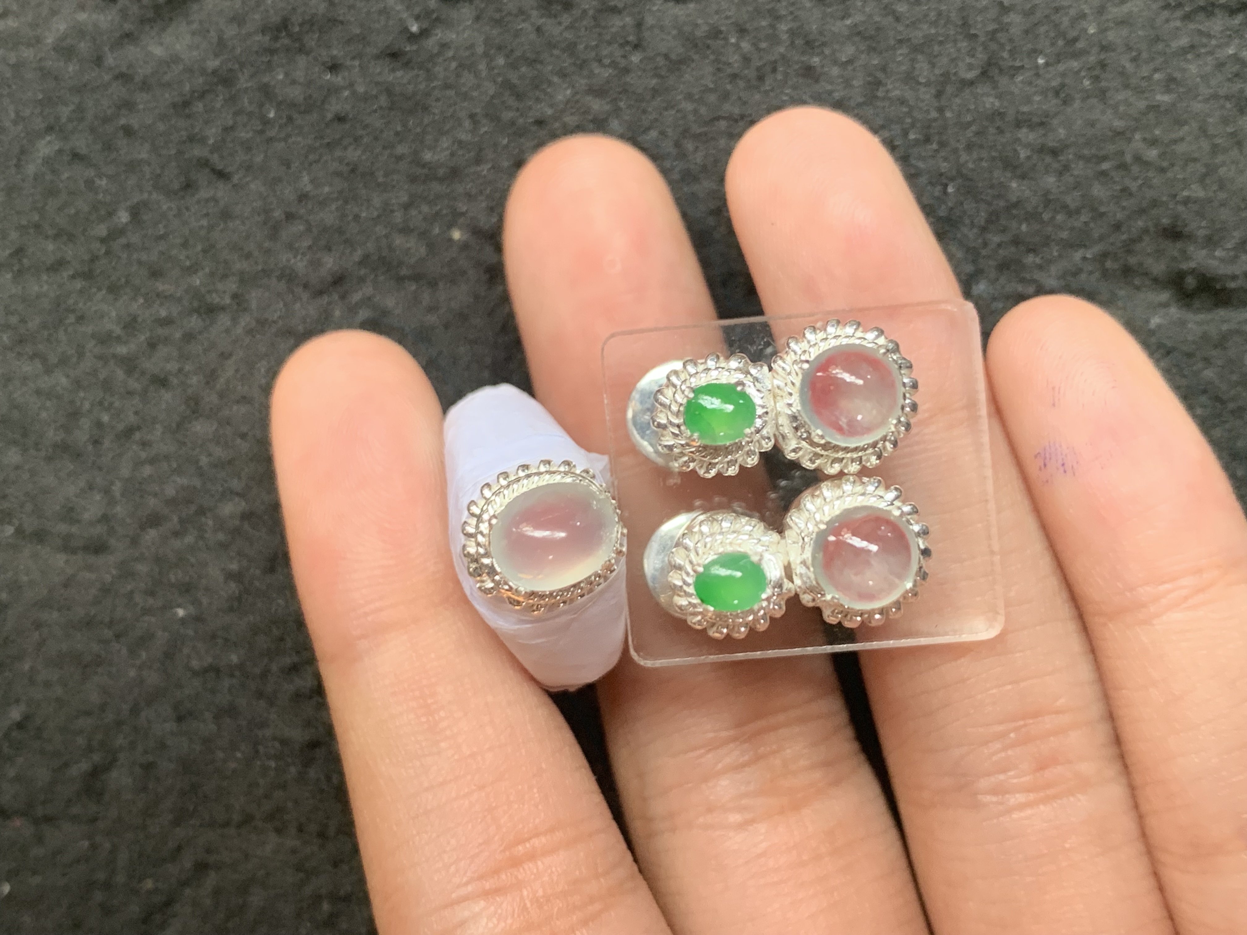  Elegant Gemstone Jewelry Set - Ring and Stud Earrings