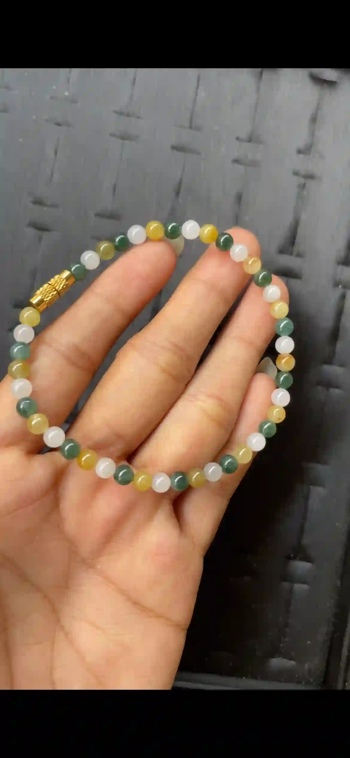 Tri-Color Icy Jadeite Bead Bracelet | Myanmar Jadeite reference #7740001