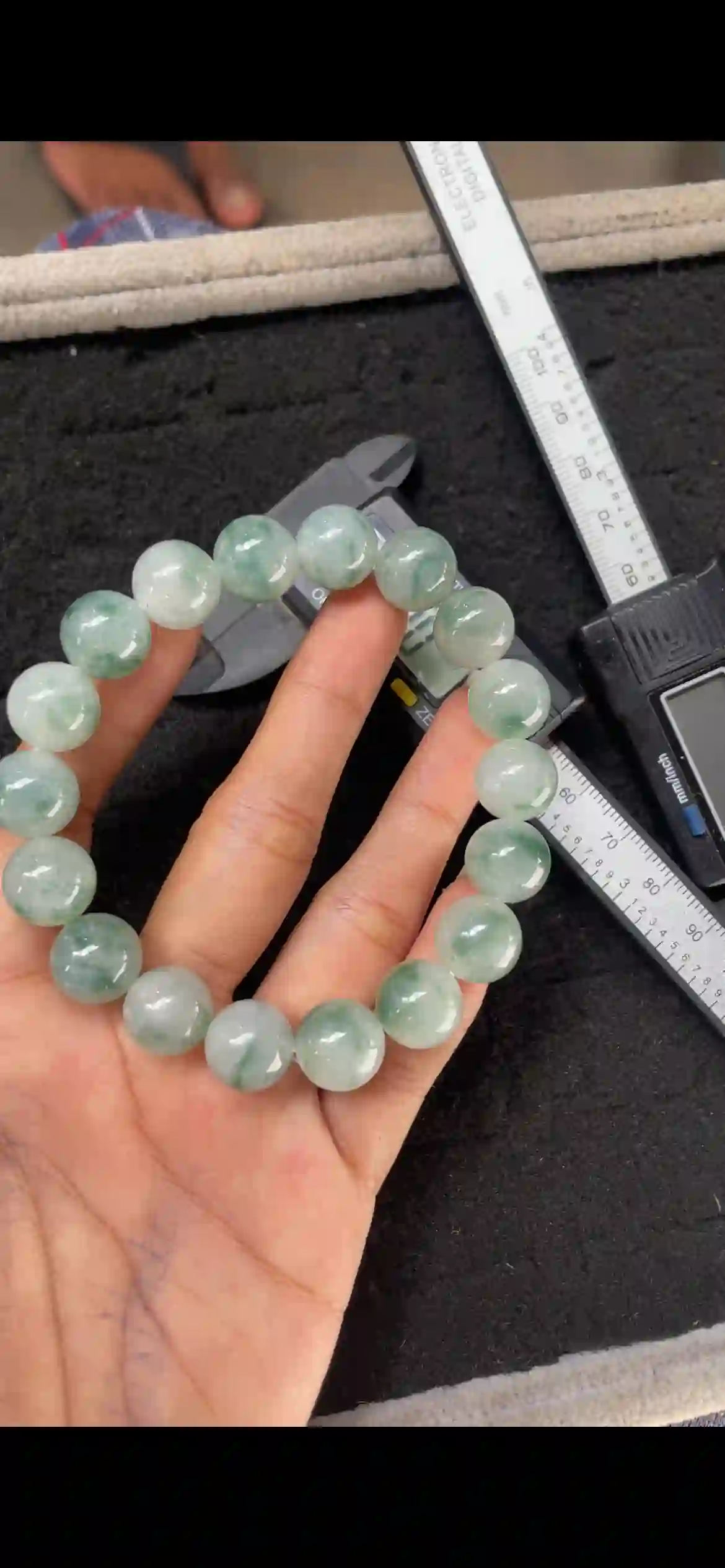 Icy Floating Green Jade Bead Bracelet | Myanmar Jadeite reference #6060001