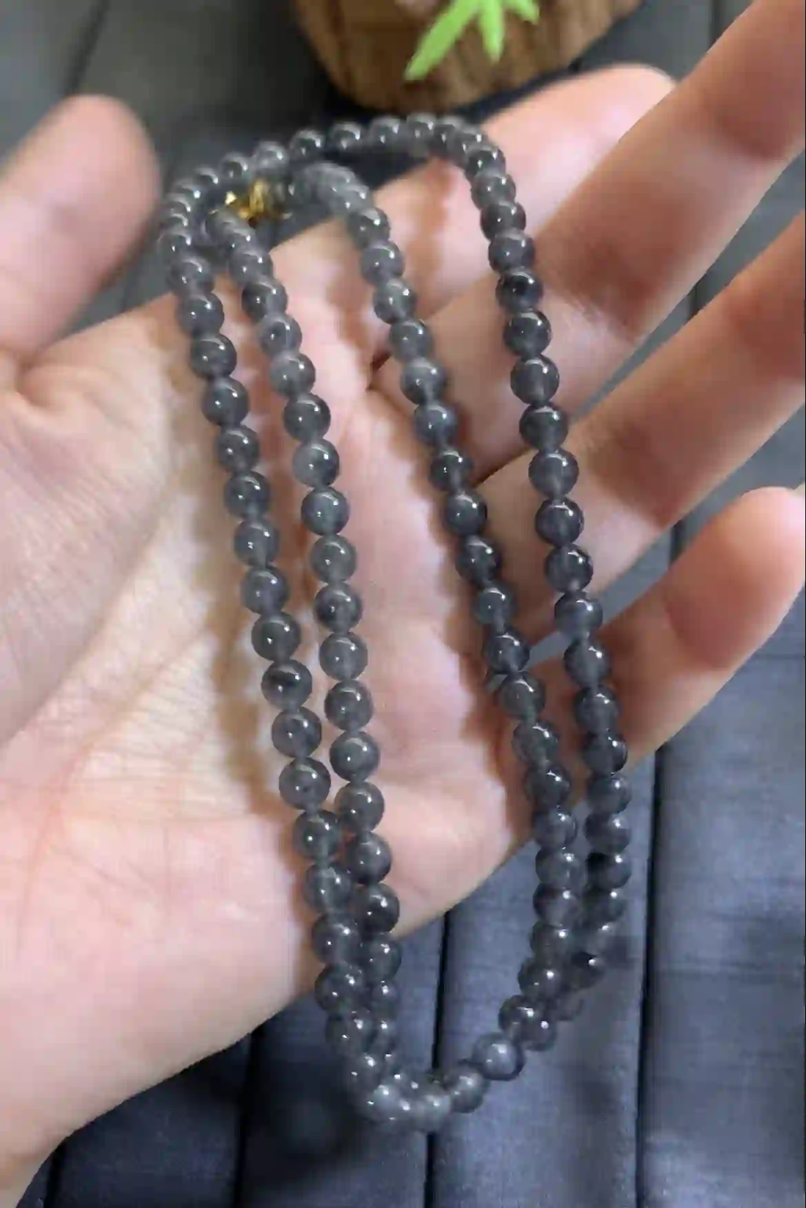 Natural Black Jade Beaded Necklace, view 2 | Myanmar Jadeite reference #2250006