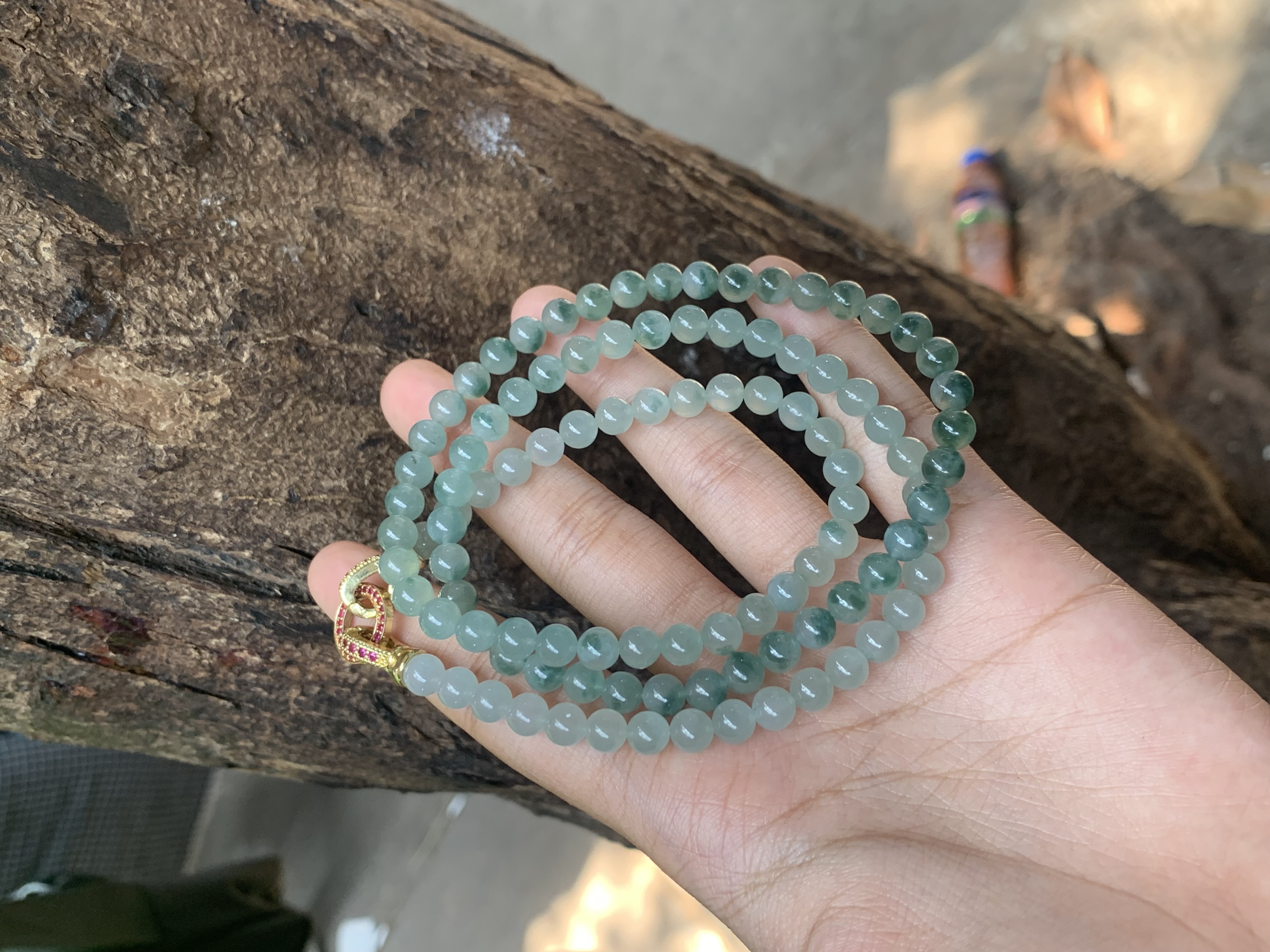 Natural Icy Blue Jade Bead Necklace
