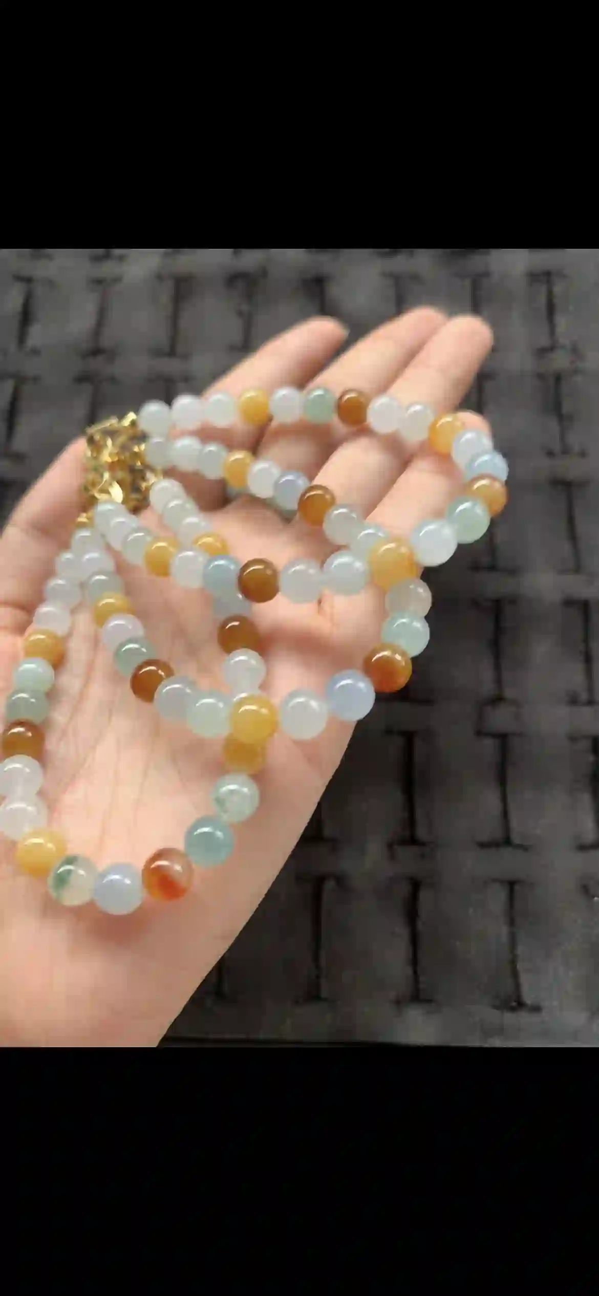 Natural Multicolored Jadeite Bead Necklace with Gold‑Tone Clasp | Myanmar Jadeite reference #24690001